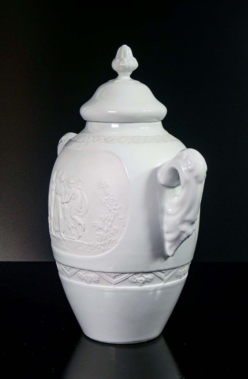 Limoges Vase Made Of Biscuit Ceramic And Enamel, With Bas Reliefs In Classical Style photo vinterior