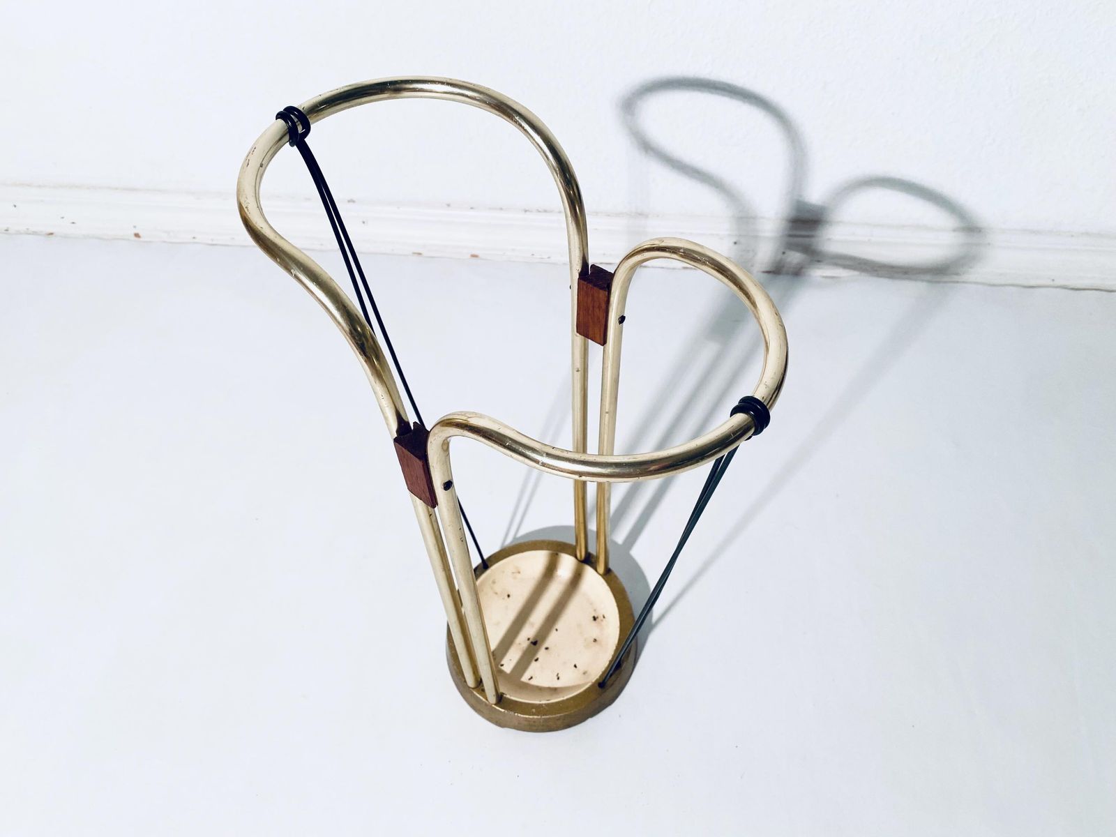 1950s Vintage Umbrella Rack / Brass Teak Mid Century Vintage Design photo vinterior