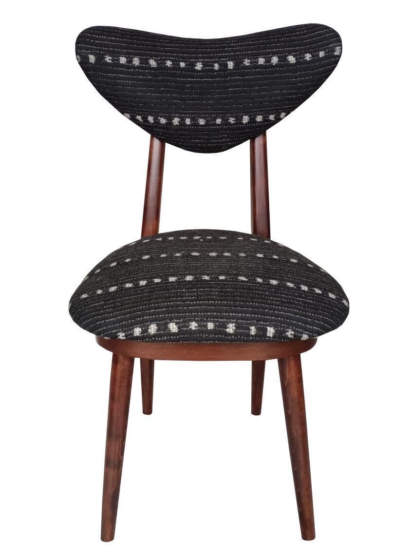 Four Mid Century Heart Chairs In Black Perennials Dotty Fabric, Europe, 1960s photo vintage