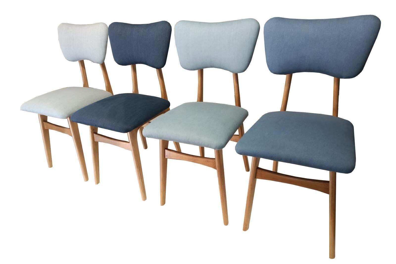 photo furniture Mid Century Butterfly Chair, Blue Pierre Frey Linen, Oak Wood, Europe, 1960s