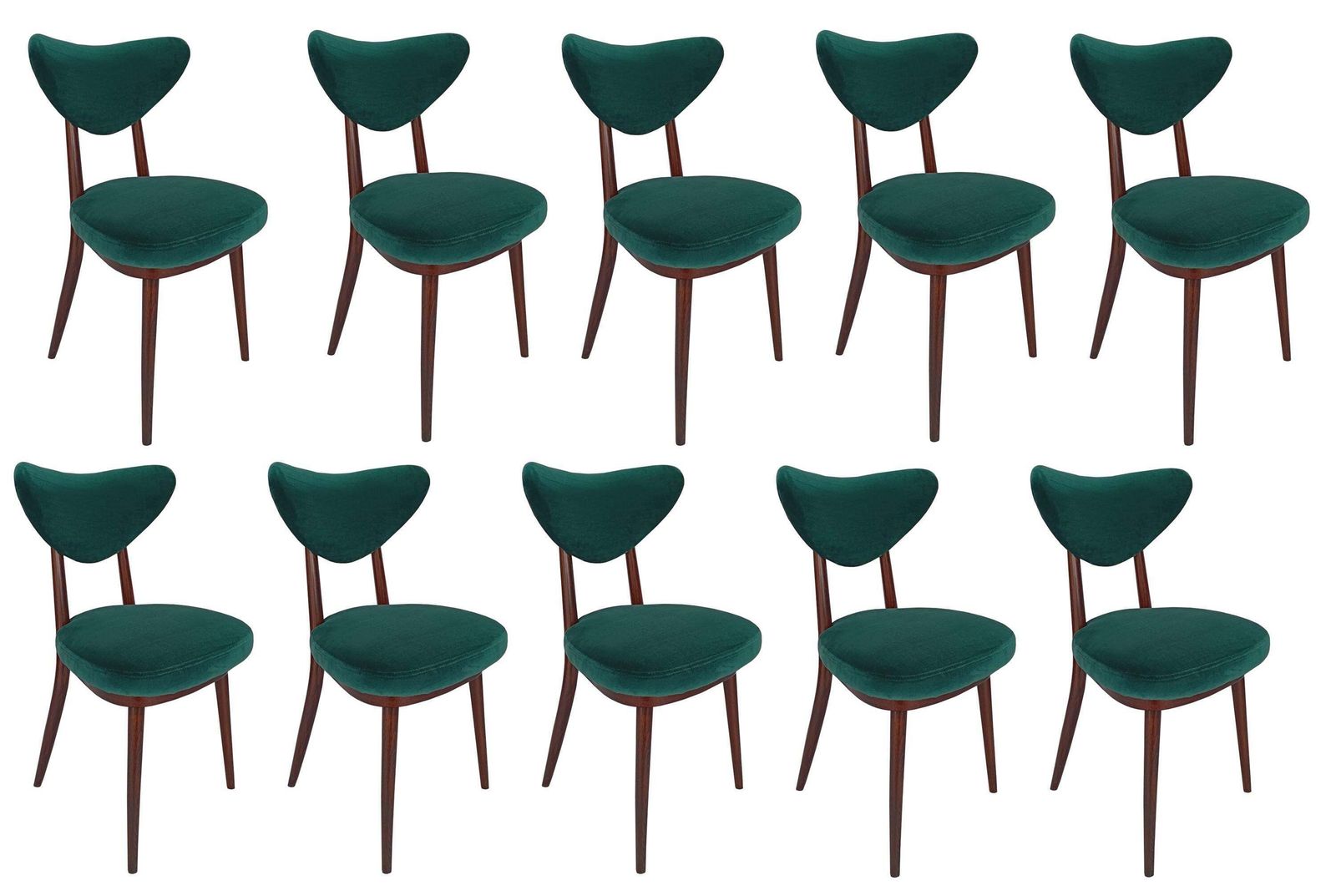 Set Of Ten Mid Century Heart Chairs, Green Cotton Velvet By Dedar, Europe, 1960s photo furniture