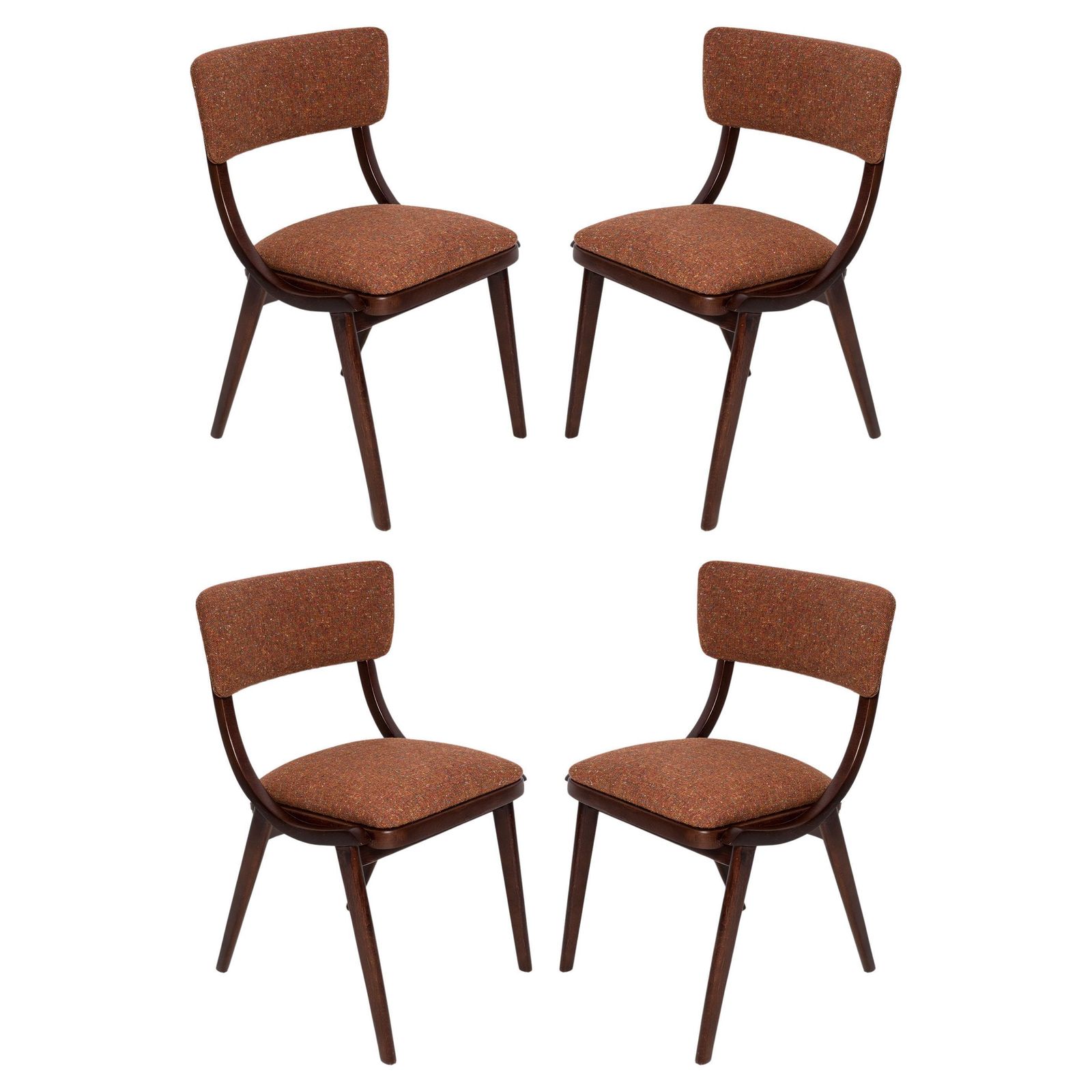 Set Van Vier Mid Century Modern Bumerang Stoelen, Oranje Mélange, Polen, Jaren 1960