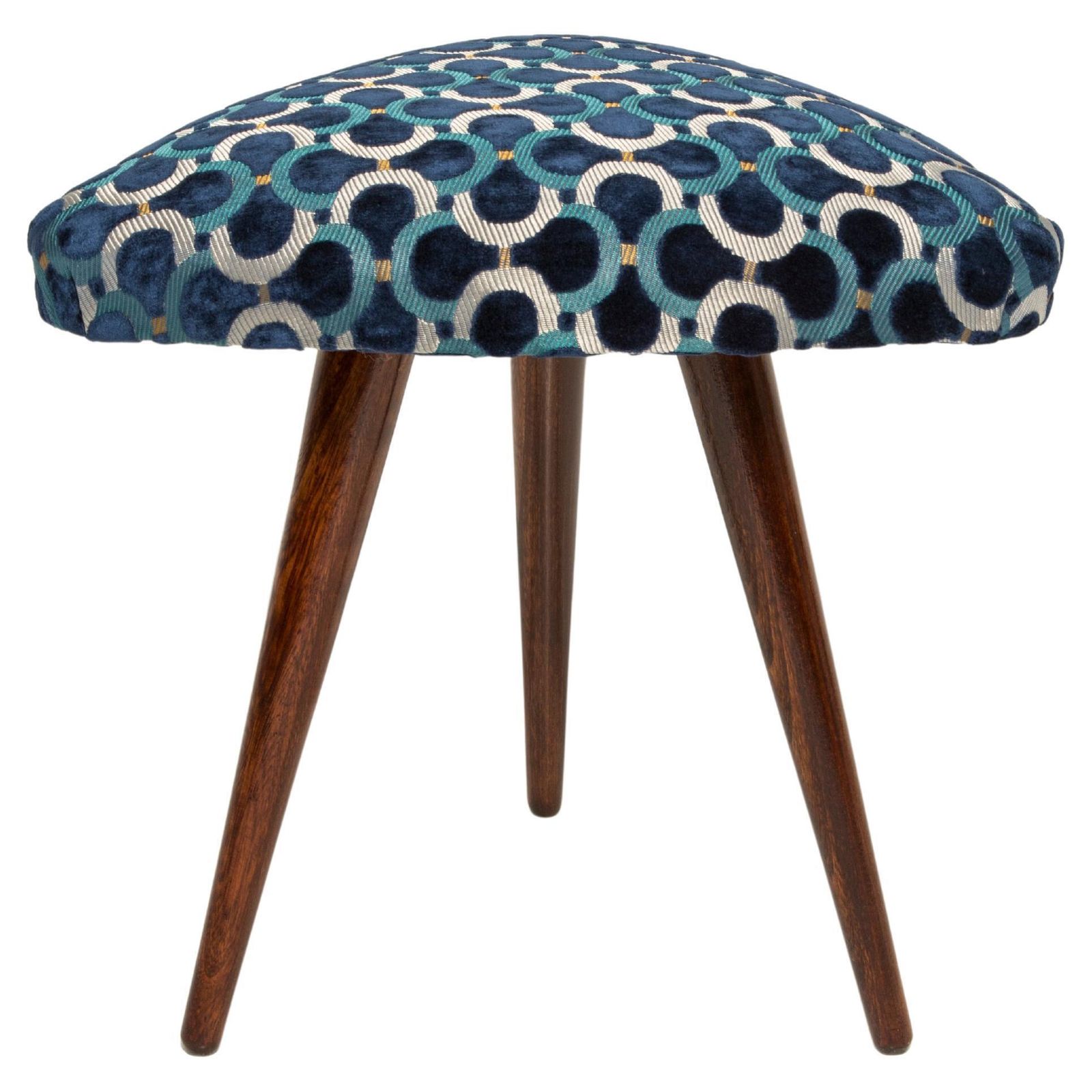 Mid Century Scarabeo Blue Velvet Dedar Triangle Stool, Europe, 1960s
