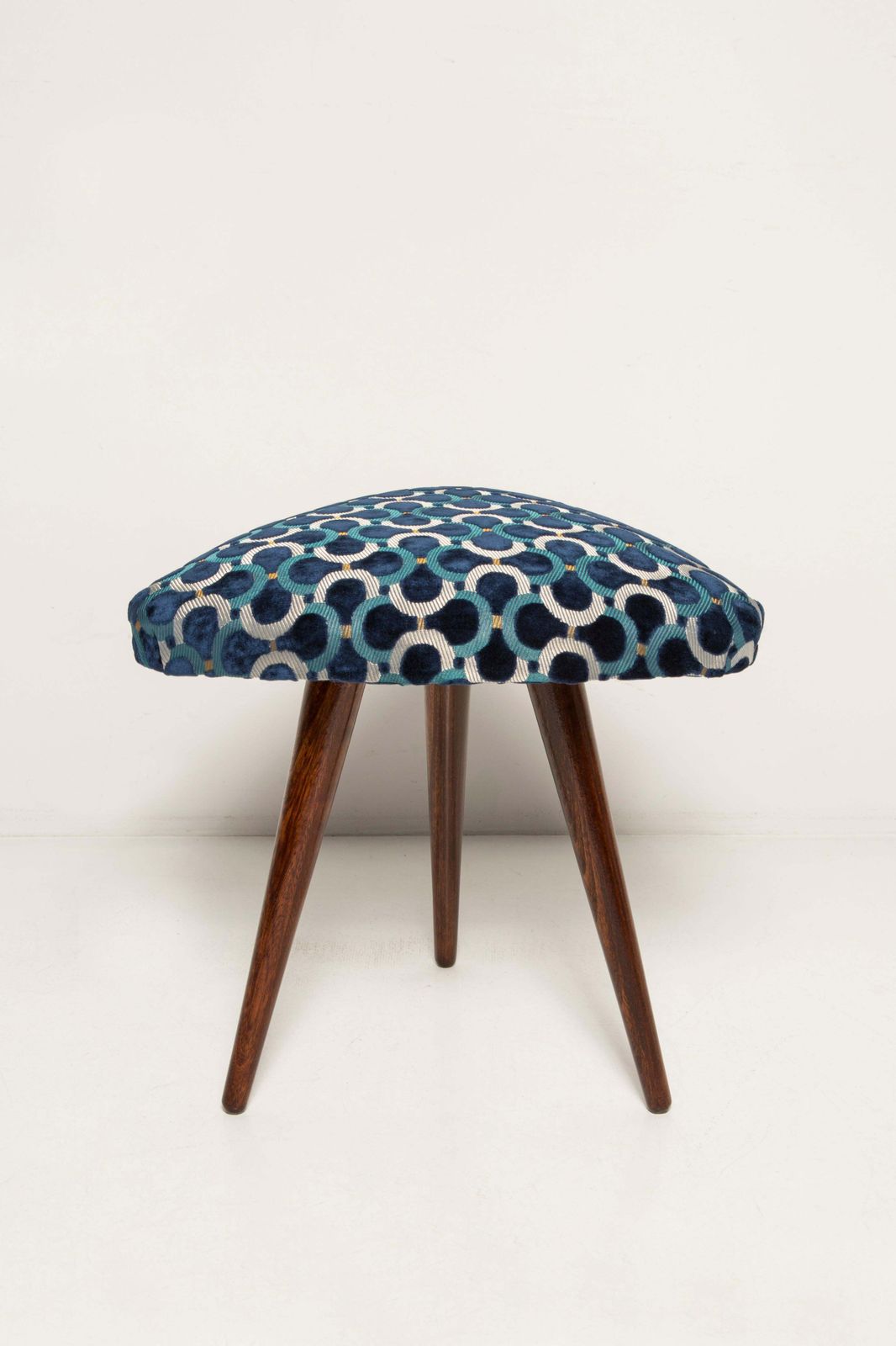 Mid Century Scarabeo Blue Velvet Dedar Triangle Stool, Europe, 1960s photo furniture