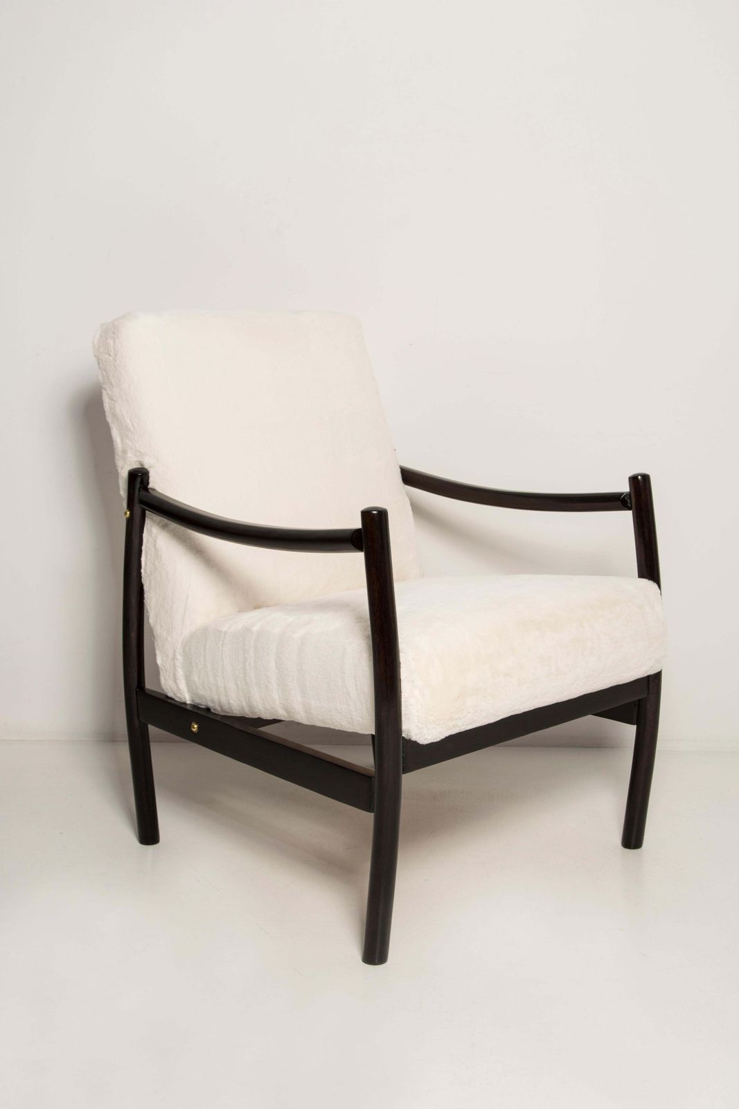 Pair Of Mid 20th Century Vintage Armchairs, White Faux Rabbit Fur, Europe, 1960s photo furniture