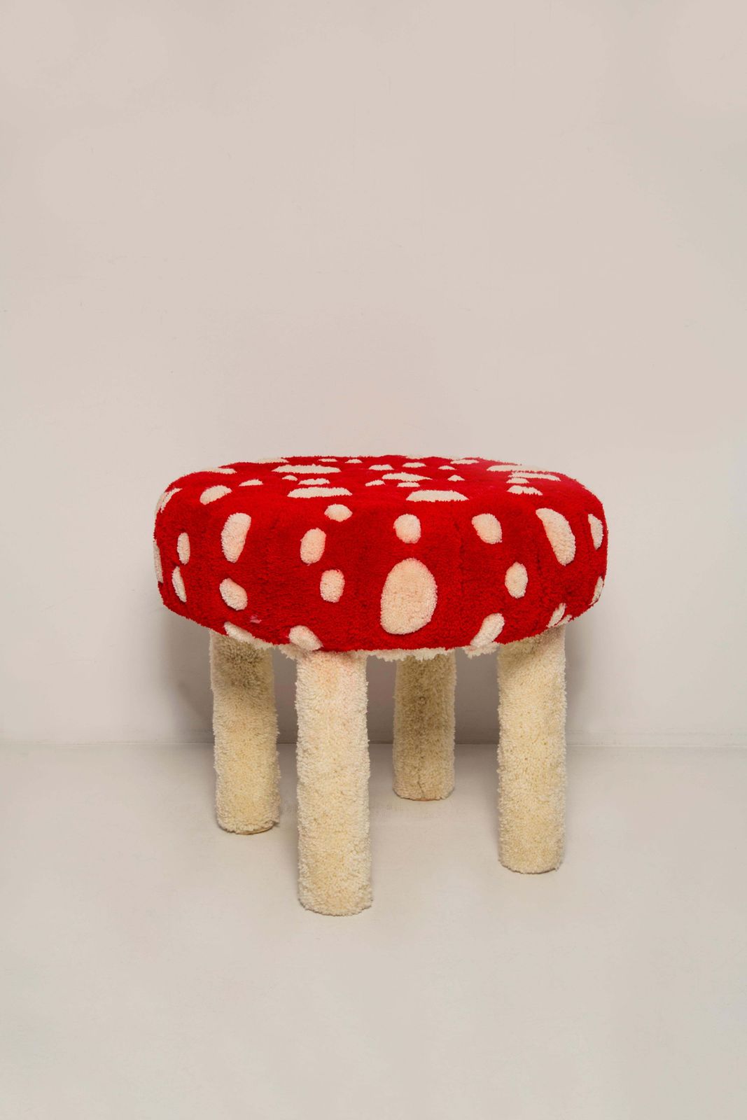 Set Of Two Mid Century Hand Tufting Mushroom Wool Stools, Europe, 1960s photo furniture