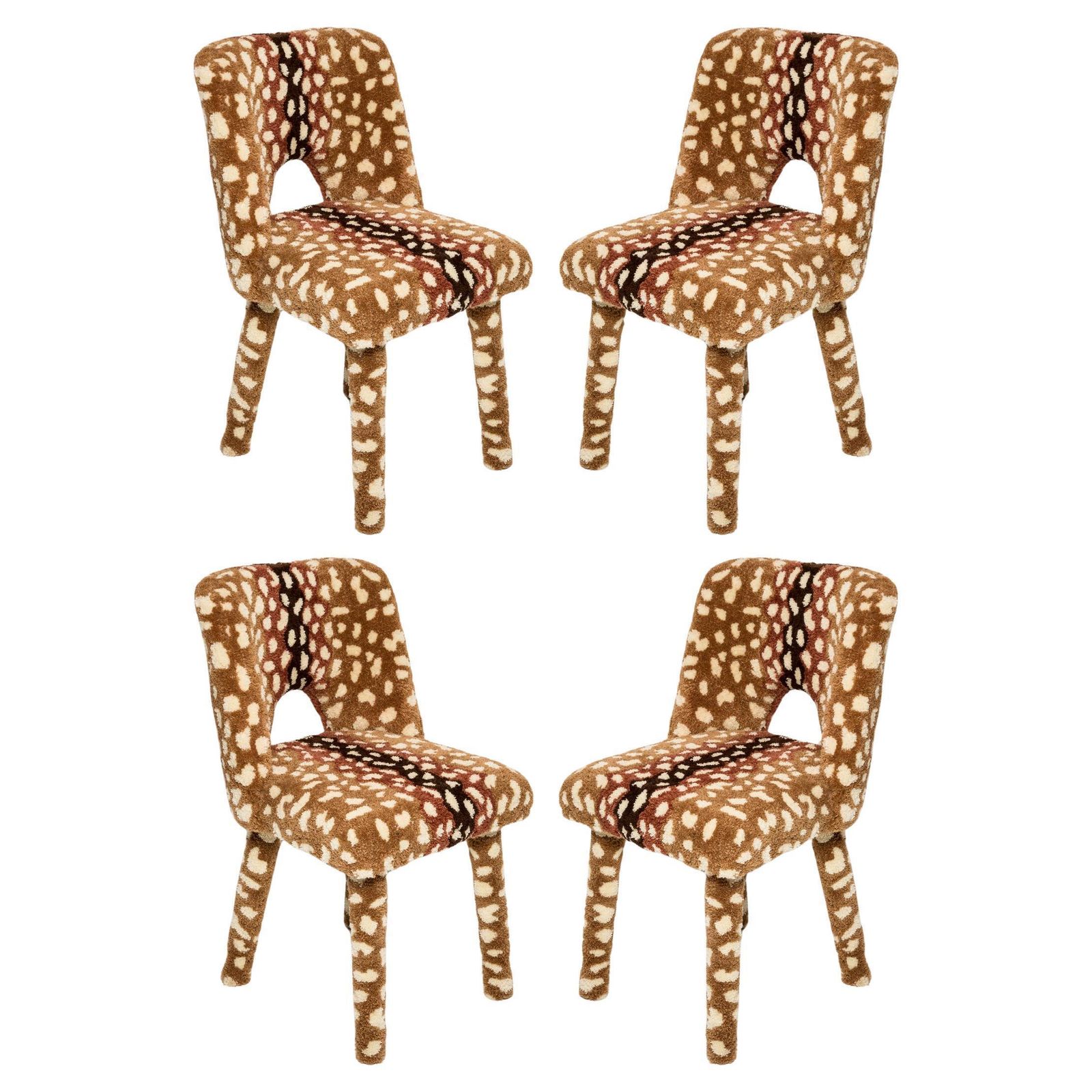 Set Of 4 Mid Century Hand Tufting Roe Deer Bambi Wool Shell Chairs, Europe 1960s