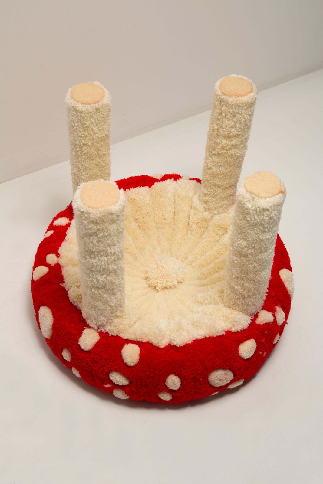Furniture Set Of Two Mid Century Hand Tufting Mushroom Wool Stools, Europe, 1960s photo
