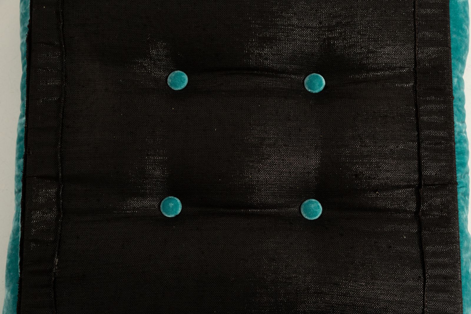 photo for sale Mid Century Bench Stool, Turquoise Blue Dedar Plushy Velvet, Bauhaus, 1970s