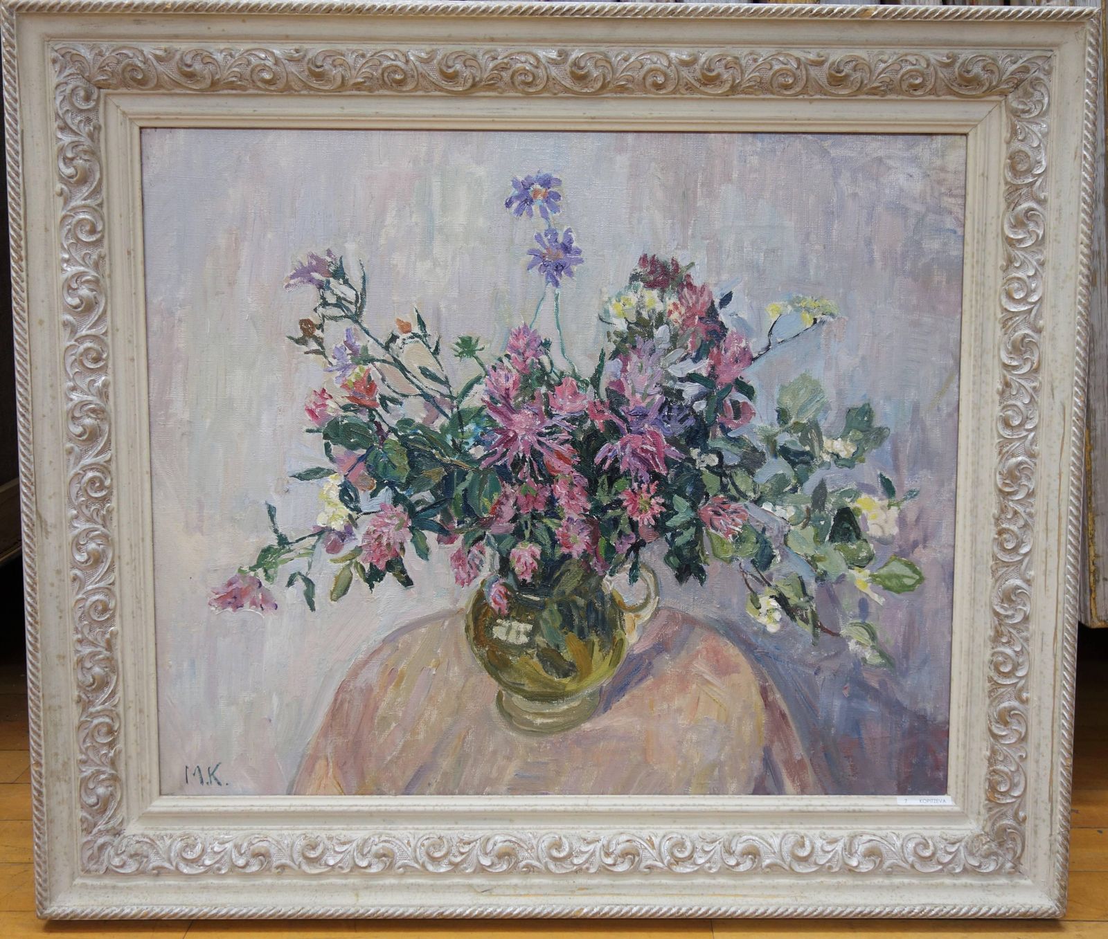 Maya Kopitzeva"Rose Flowers" Rose, Green, Flowers Cm. 66 X 55 Oil1980 photo furniture