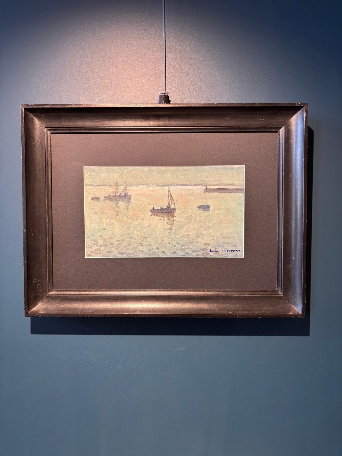 Henry Maurice Cahours"Solitudine" Paesaggio Con Barche A Vela Francia Del Nord   Cm. 37 X 211930 Ca photo furniture