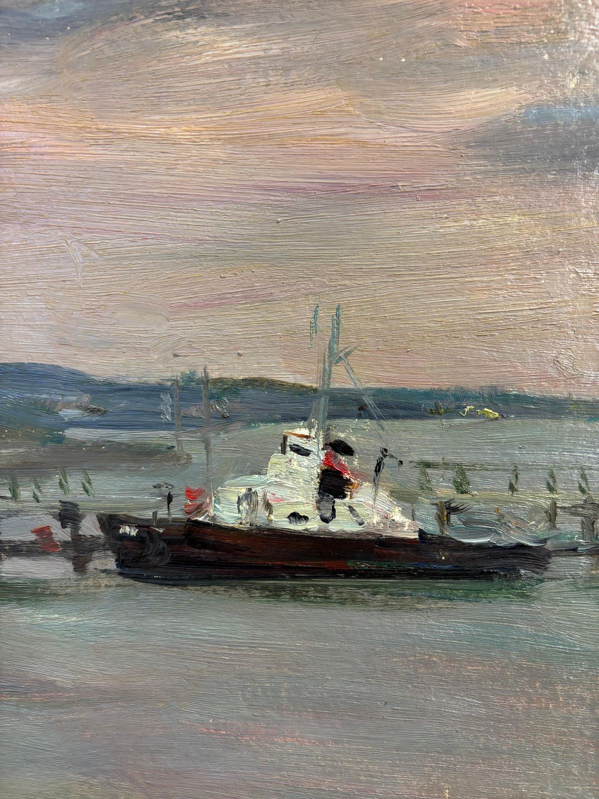 Boris Mikhailovich Lavrenko"Tramonto All'imbarco " Olio Su Cartone  Cm.1980 photo for sale