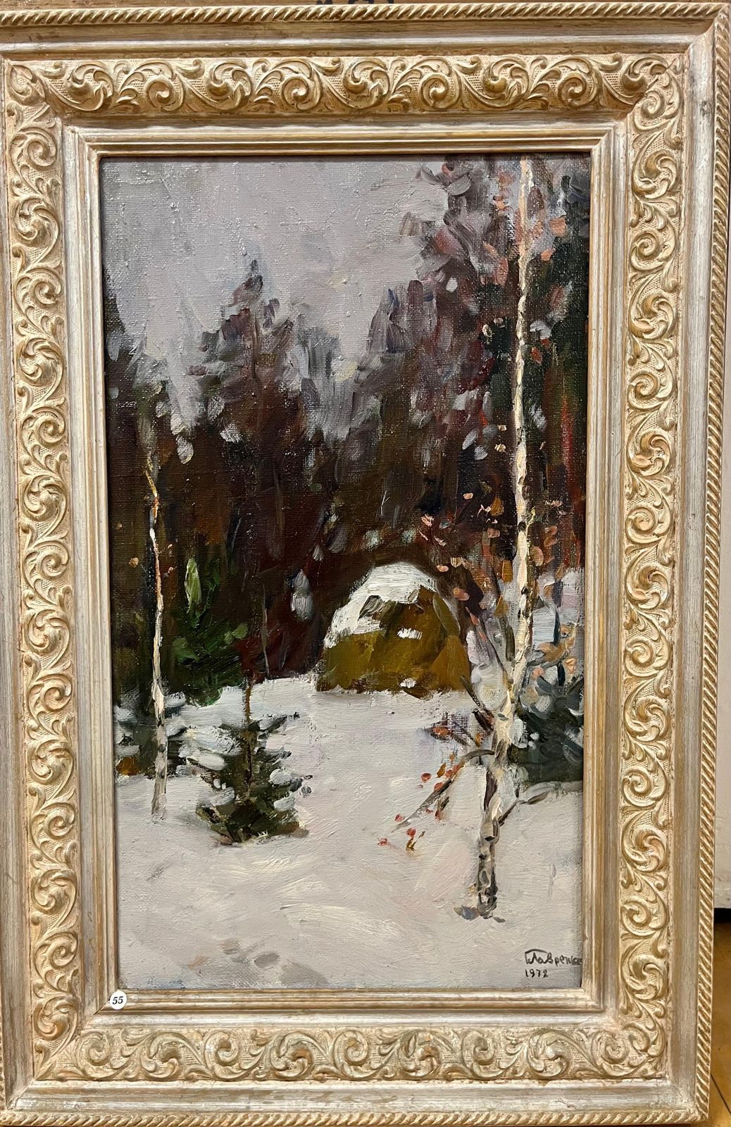Boris Mikhailovich Lavrenko"Pagliaio Nel Bosco Coperto Di Neve" Olio Cm. 38 X 65 19721972