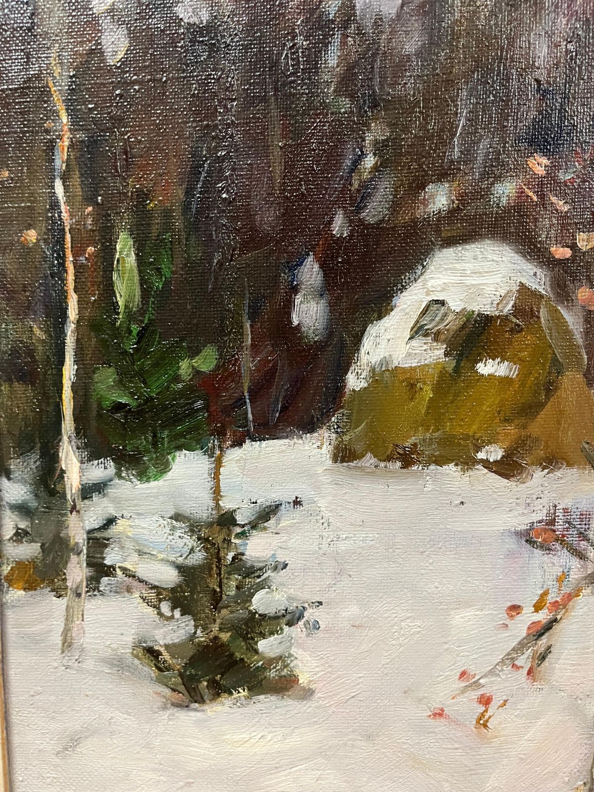 Boris Mikhailovich Lavrenko"Pagliaio Nel Bosco Coperto Di Neve" Olio Cm. 38 X 65 19721972 photo Art