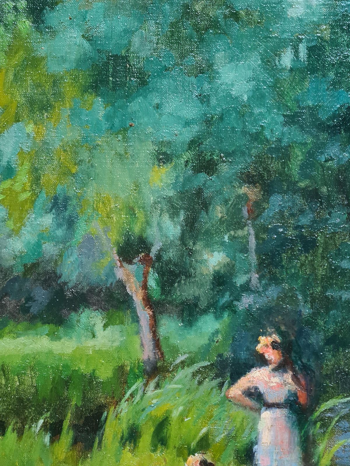 René Albert Raphaël Gouin French Impressionist Oil On Canvas, Picnic By The Riverbank Dejeuner Sur L'herbe photo 1377.0