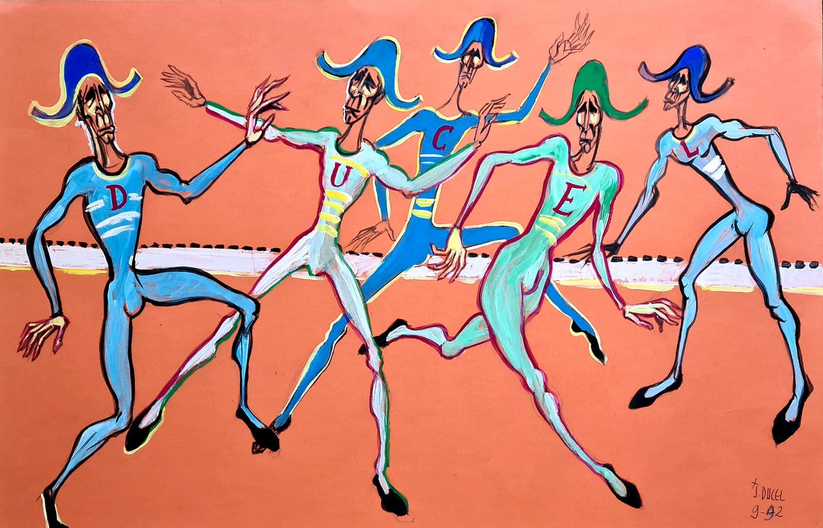 Jean Ducelfrench Watercolour And Gouache, The Harlequins1992