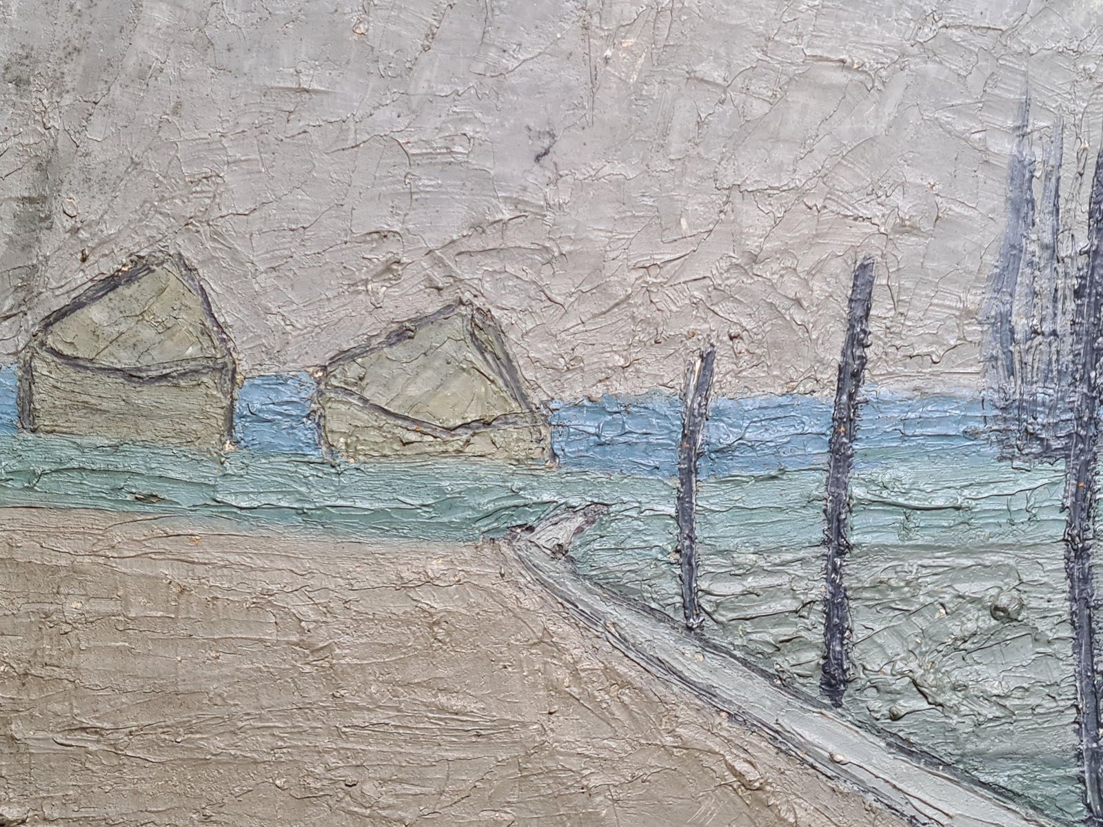 Martini Lavanturemid Century Modern Large French Oil On Board Landscape, Paysage De Beauce1957 photo Art