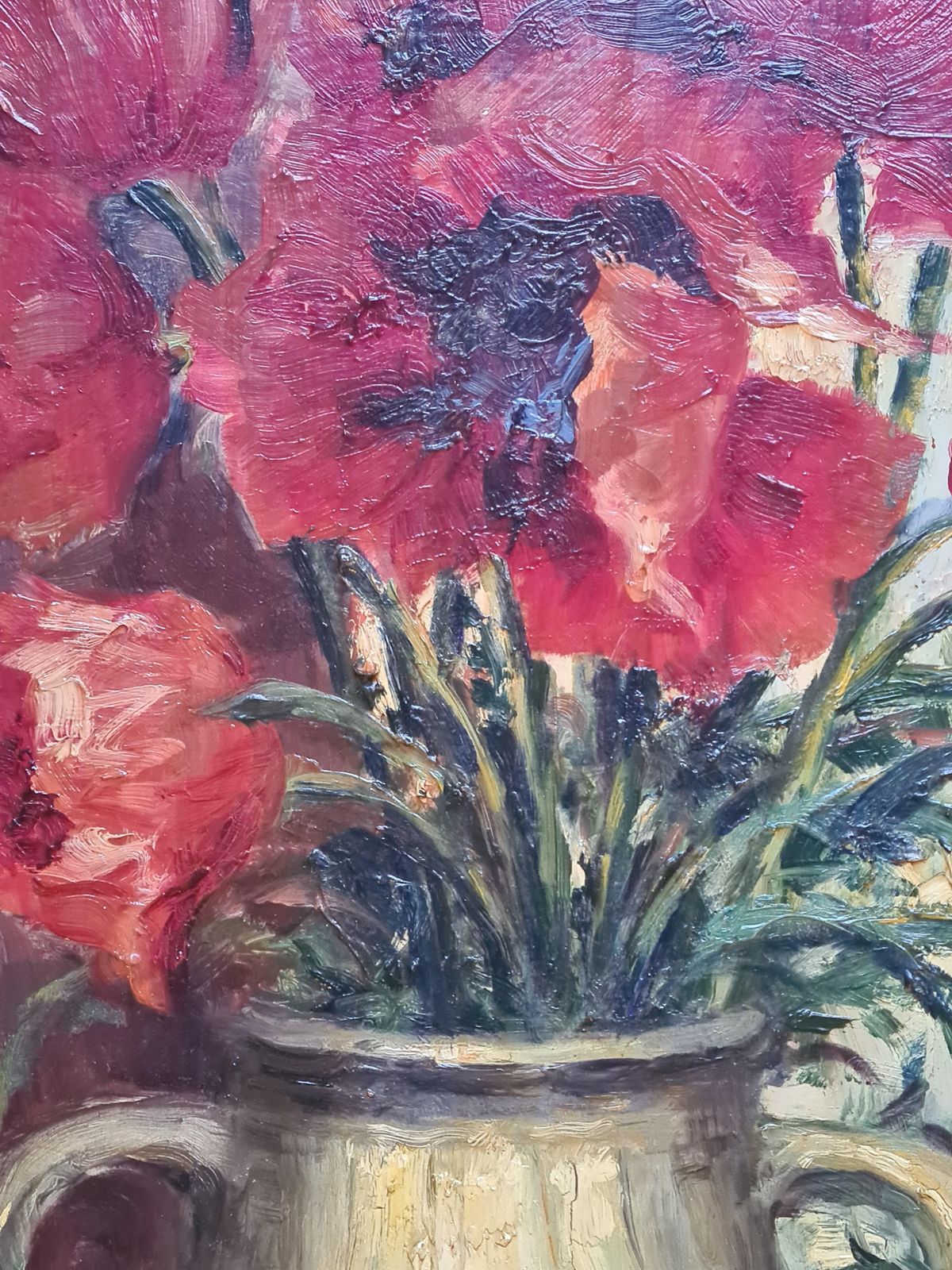Eduard Bauer Bredtlarge Naturalist Oil On Board, Papaver Orientale, Poppies In A Vase1927 photo buy