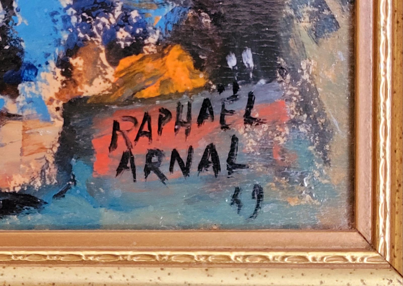 Raphaël Arnal Mid Century Abstract Expressionist Oil, 'La Vendeuse D'oranges'.1949 photo 646.0