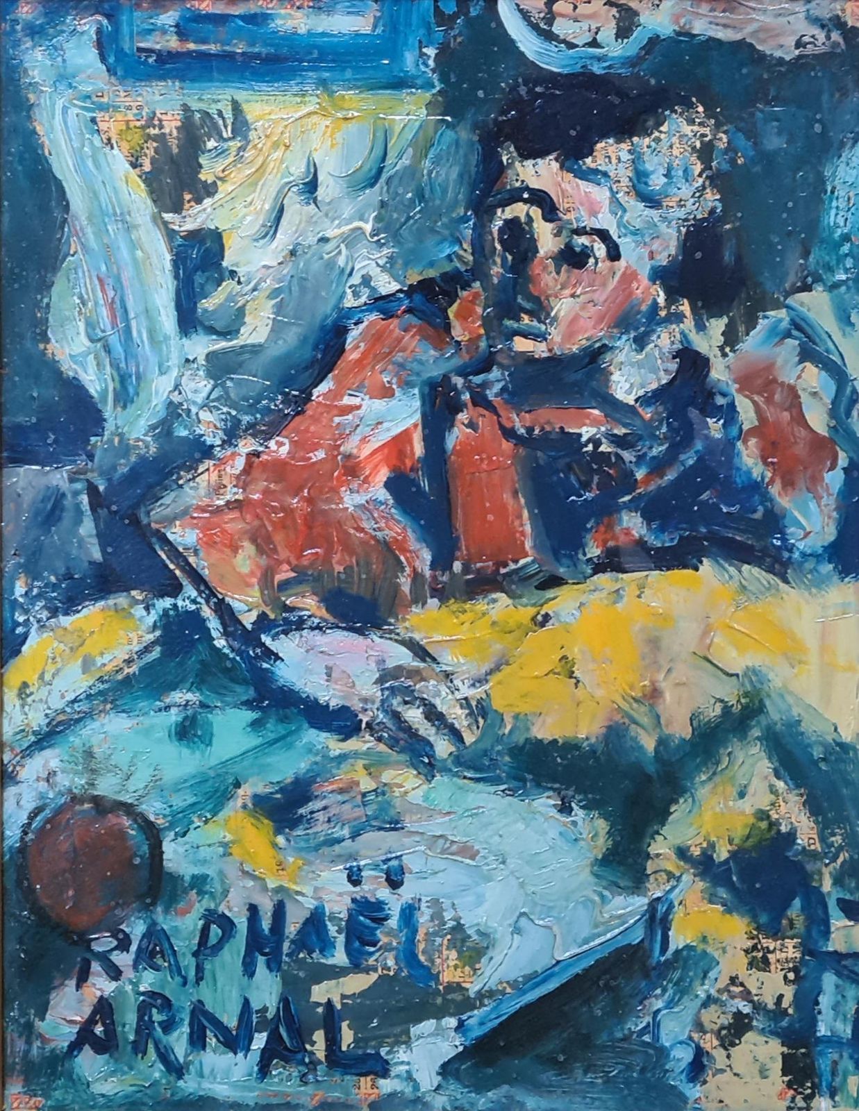 Raphaël Arnal Mid Century French Expressionist Oil, La Couseuse 1952