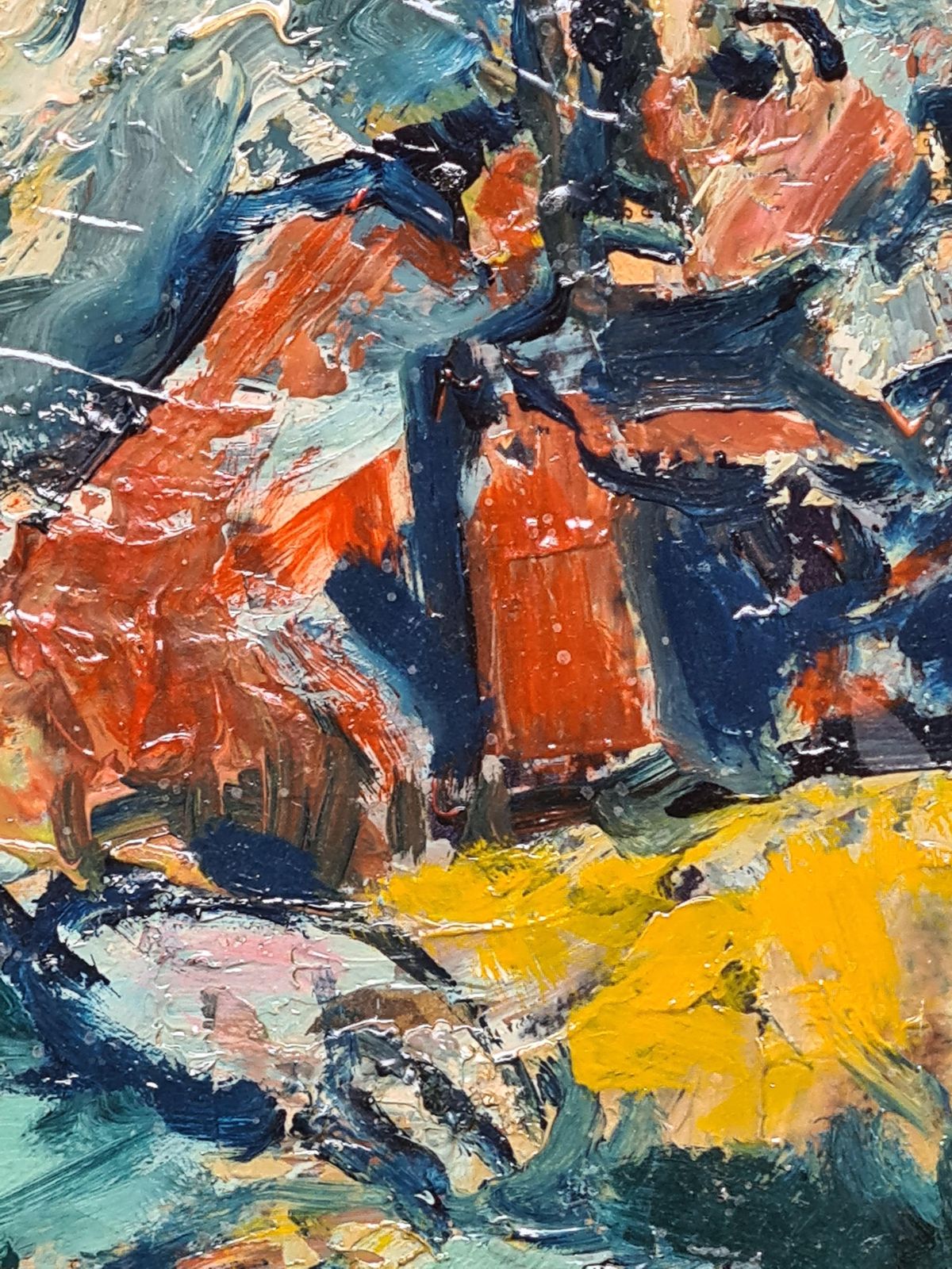 Raphaël Arnal Mid Century French Expressionist Oil, La Couseuse 1952 photo Art