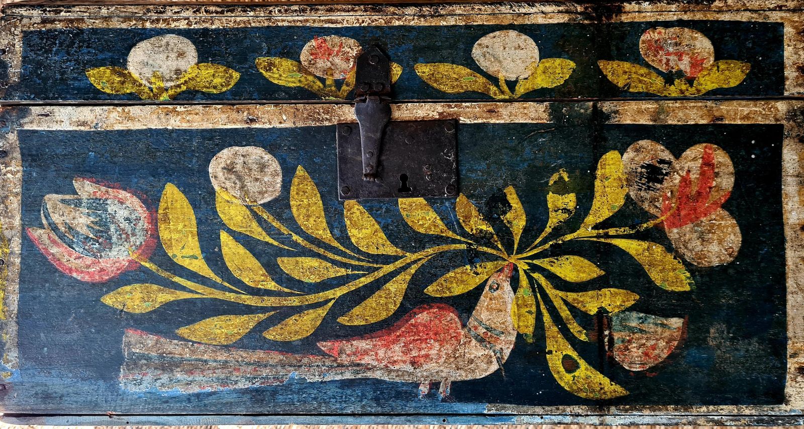 Unknowneuropean 19th Century Folk Art Painted Wooden Hope, Bridal Wedding Chest photo furniture