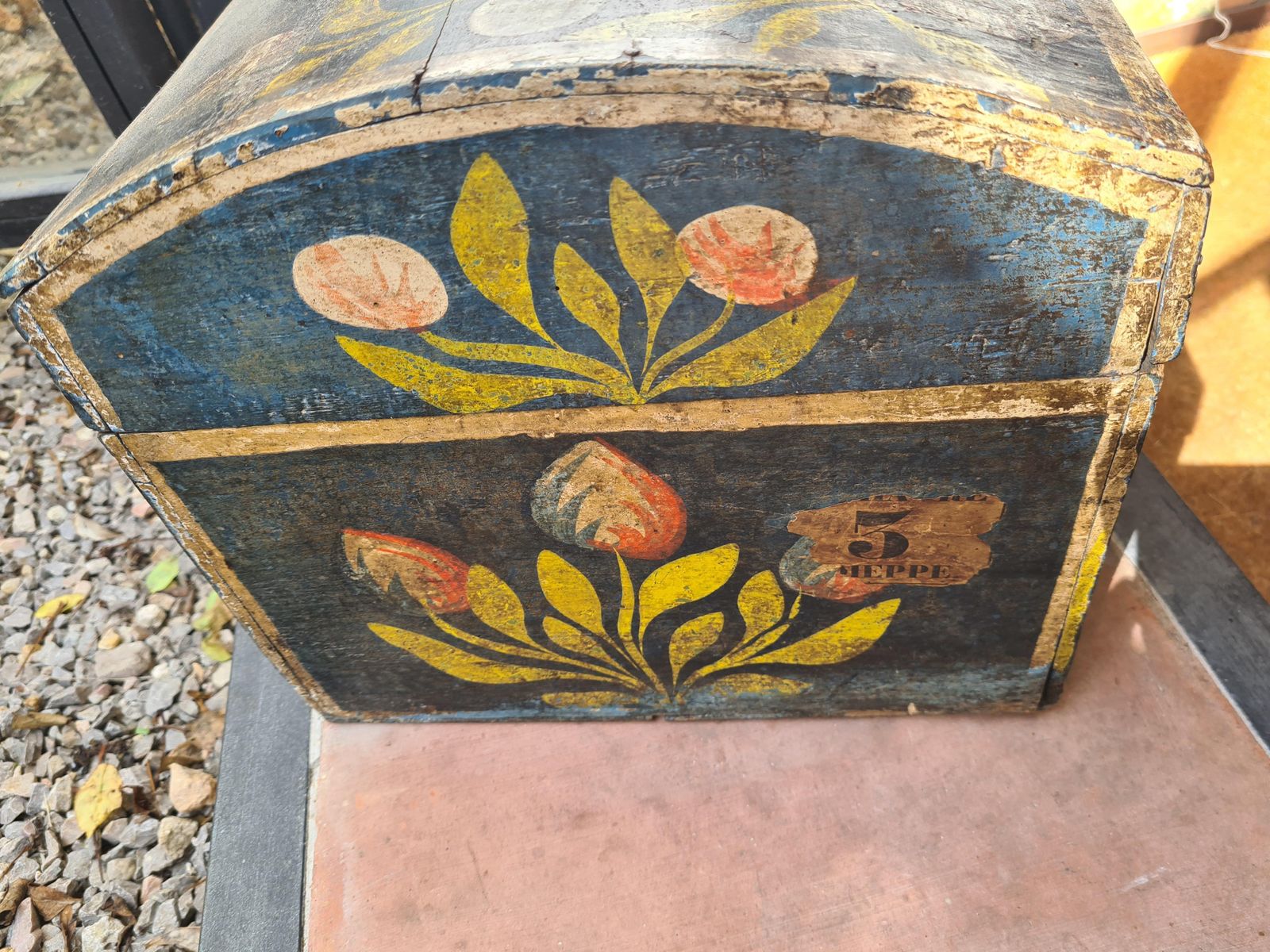 Unknowneuropean 19th Century Folk Art Painted Wooden Hope, Bridal Wedding Chest photo vintage