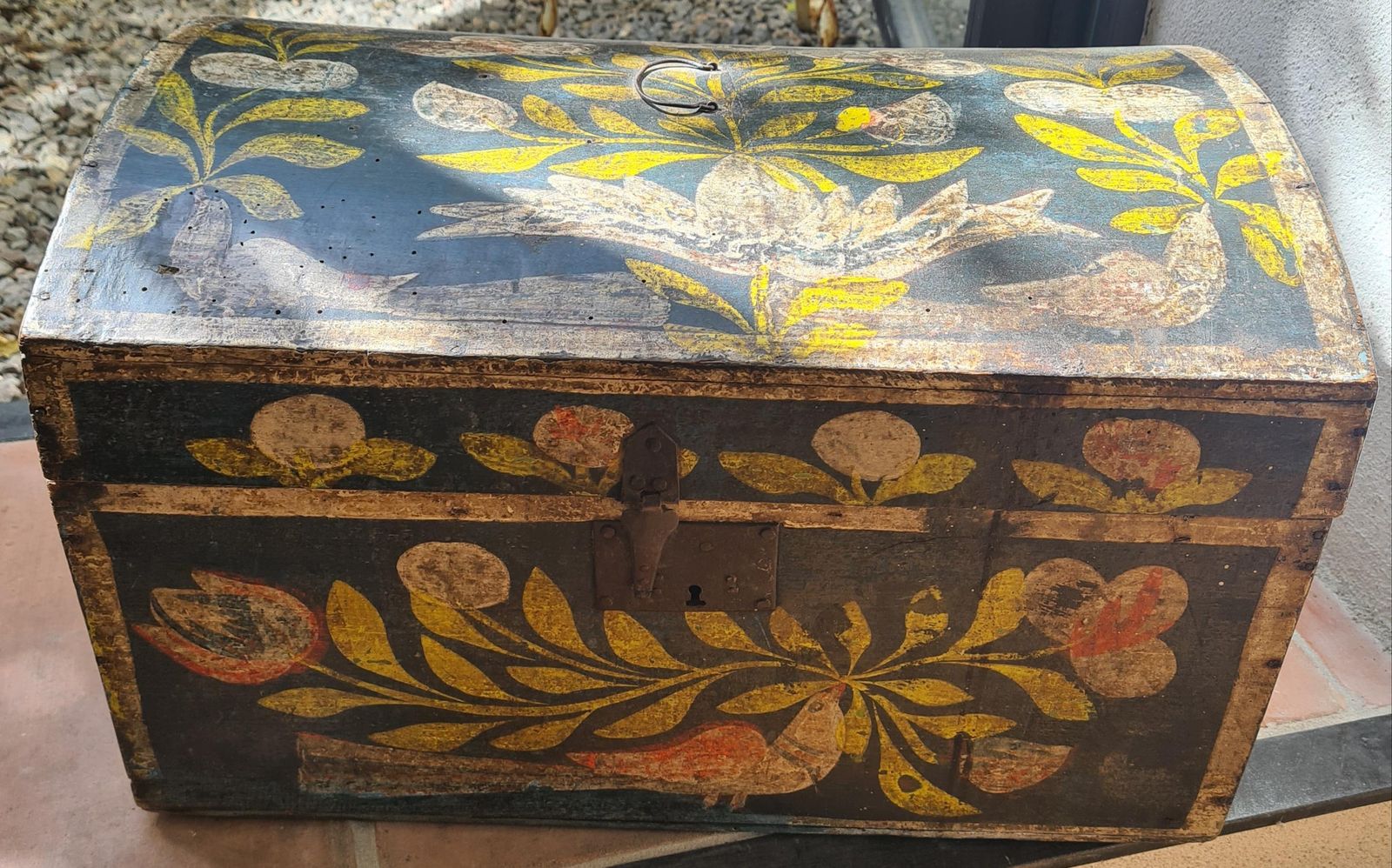 photo buy Unknowneuropean 19th Century Folk Art Painted Wooden Hope, Bridal Wedding Chest