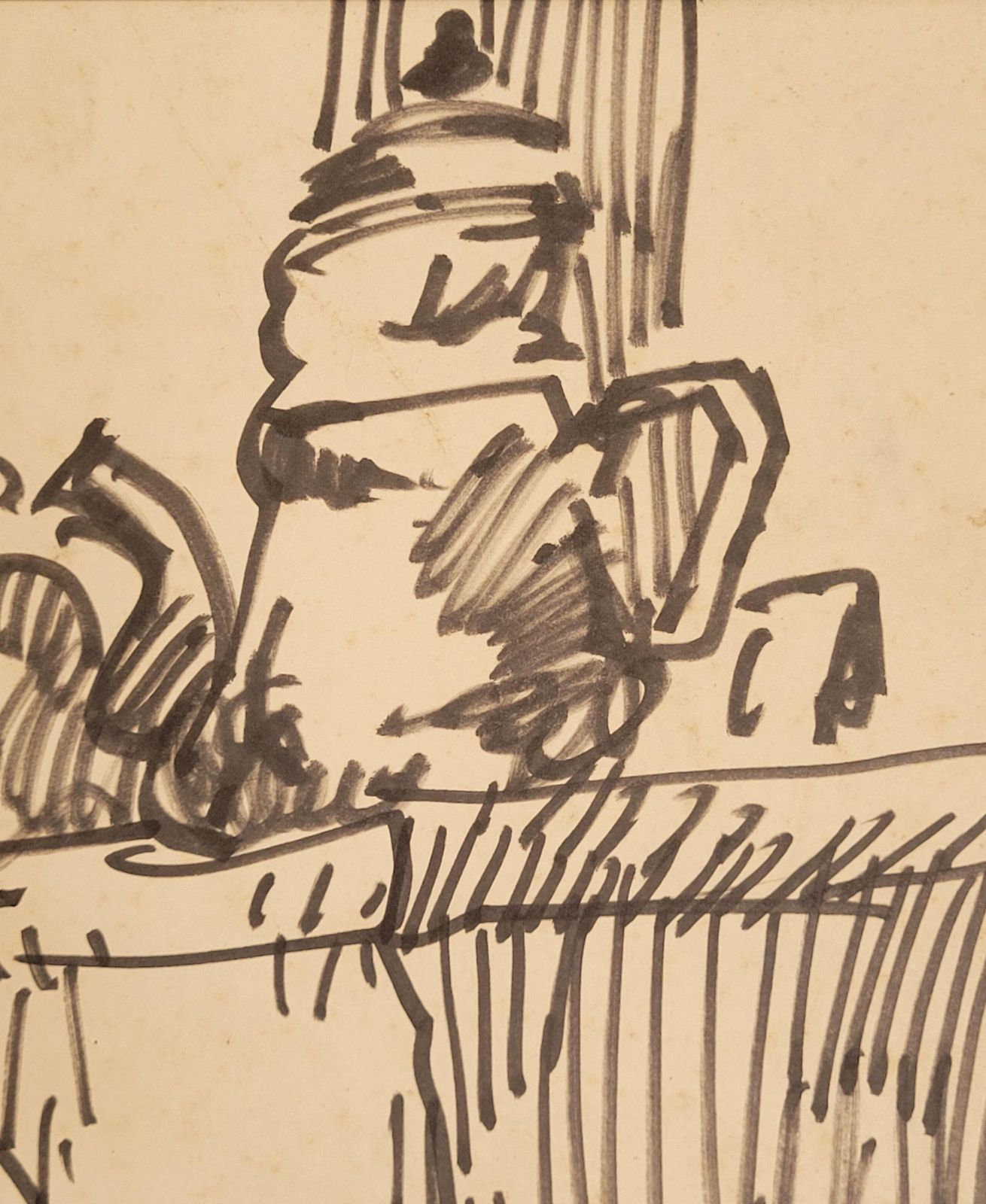 Art Jean Arènemid Century French Feutre On Paper. Tea Time In The Kitchen.1964 photo
