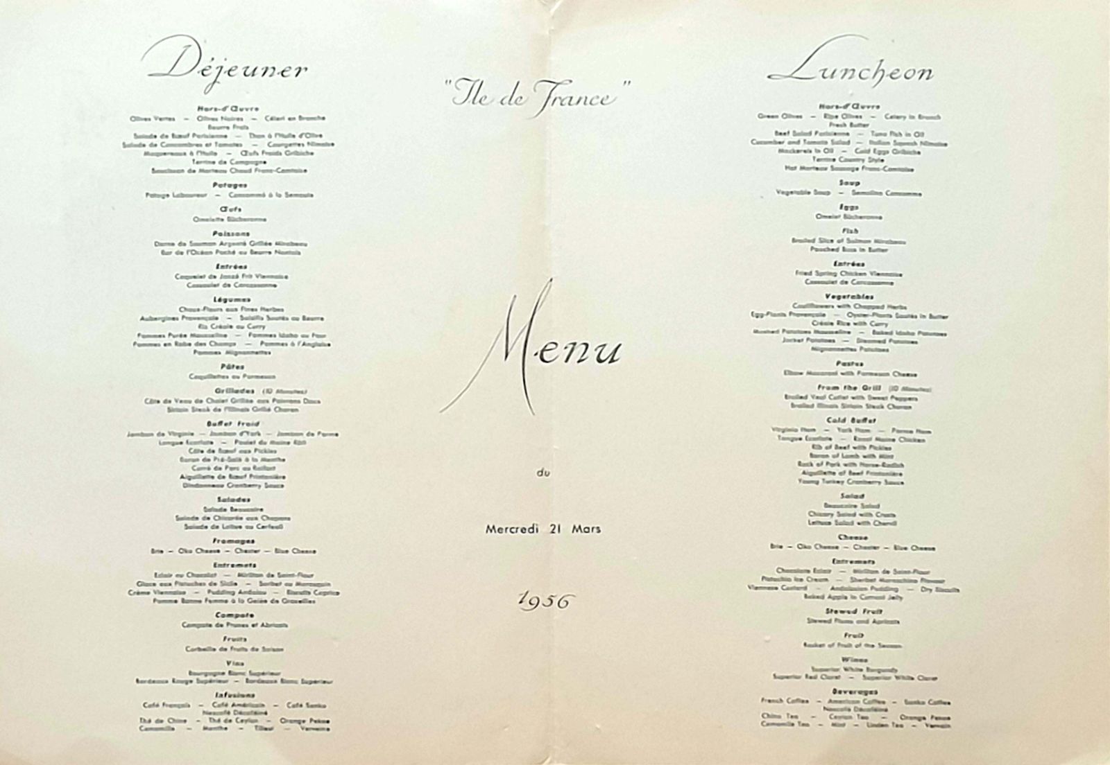 photo for sale Jean Merciermid Century Original Printed Menu, Transatlantic French Line, 'Ile De France'.1956