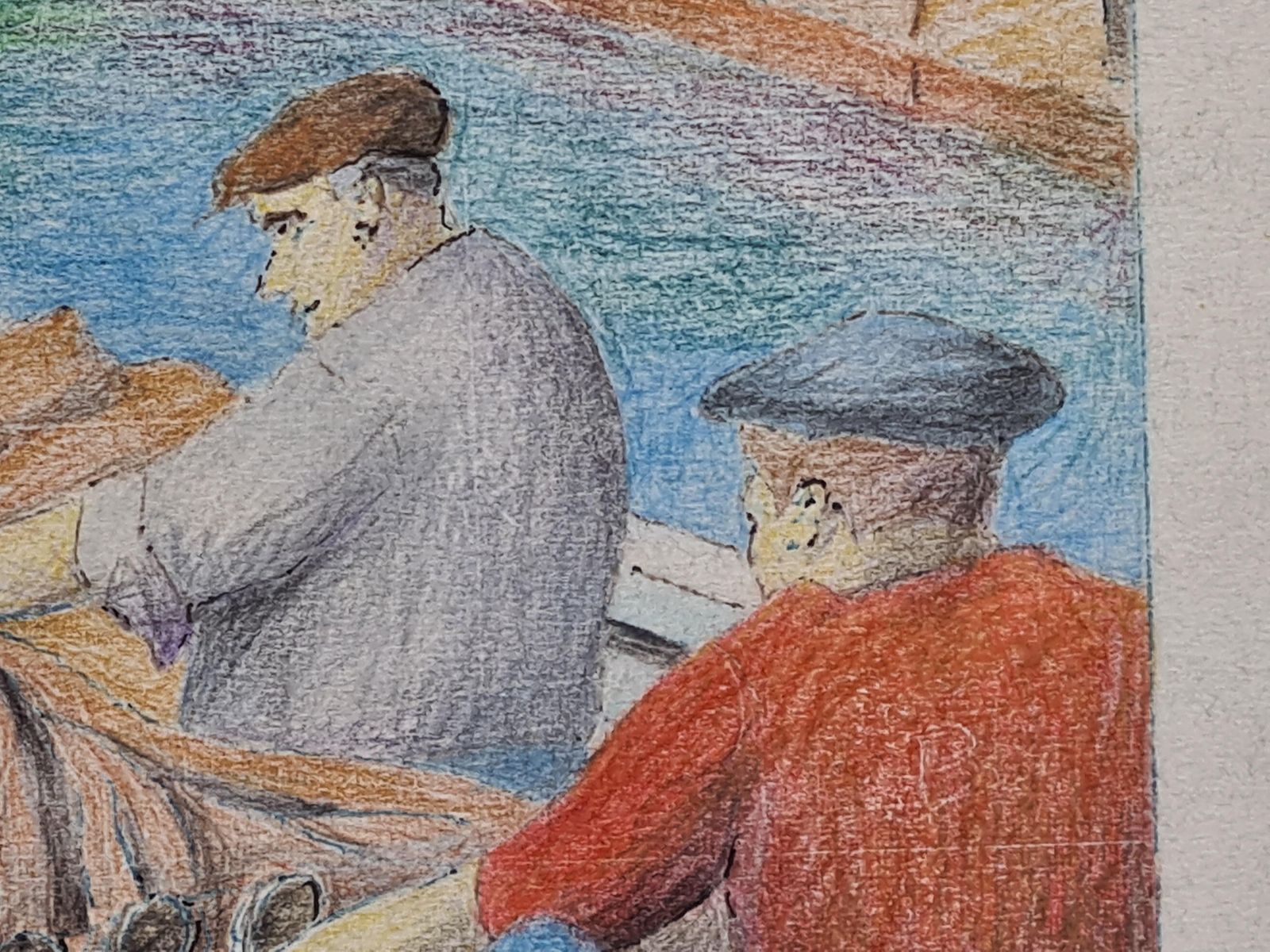 Unknownmid Century French Drawing Of The Fishermen, Port Of Nice, South Of France.1970 photo vinterior