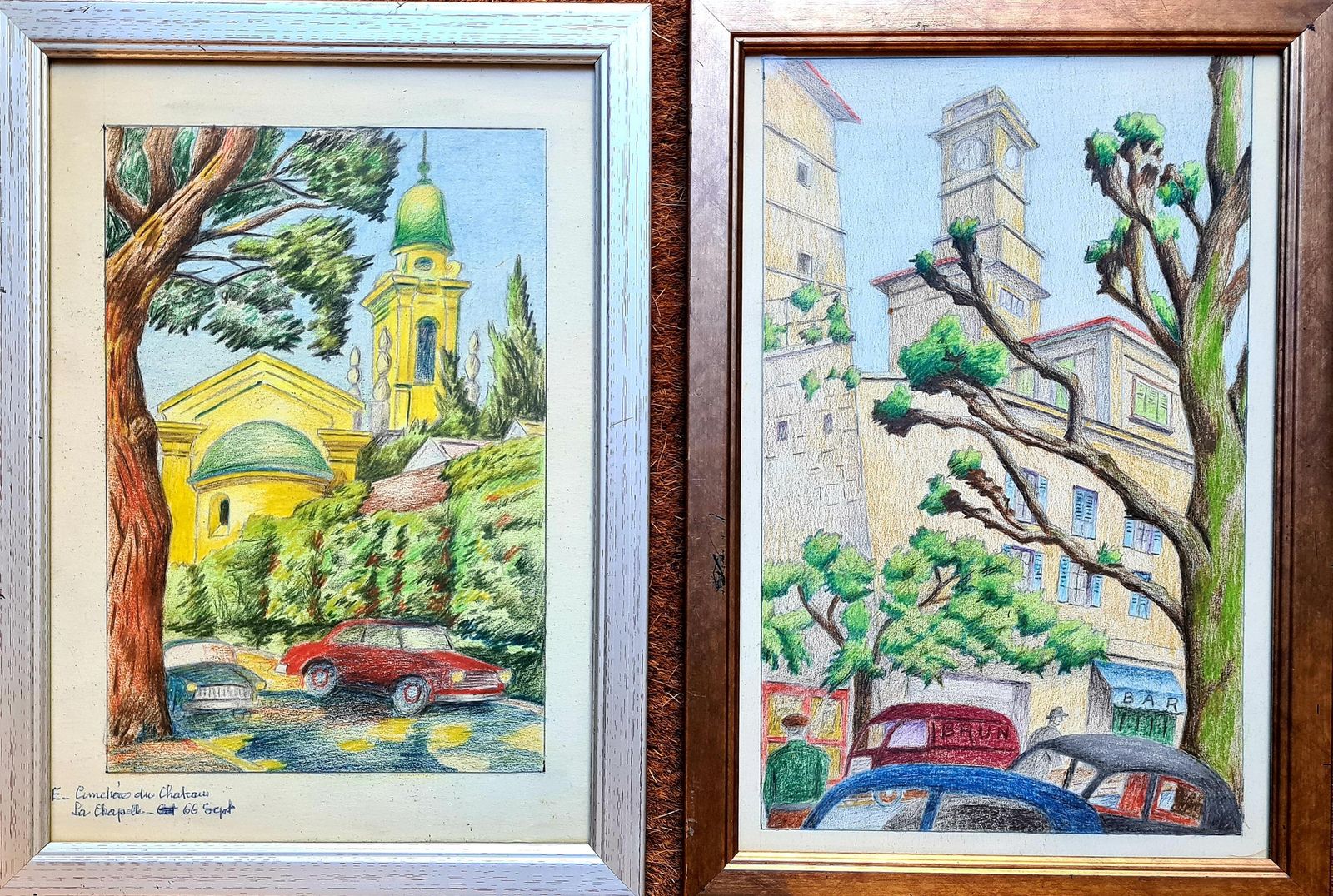 Pair Of French Mid Century Drawings, 'Ligne Claire' After Hergé, Grasse And Nice1969