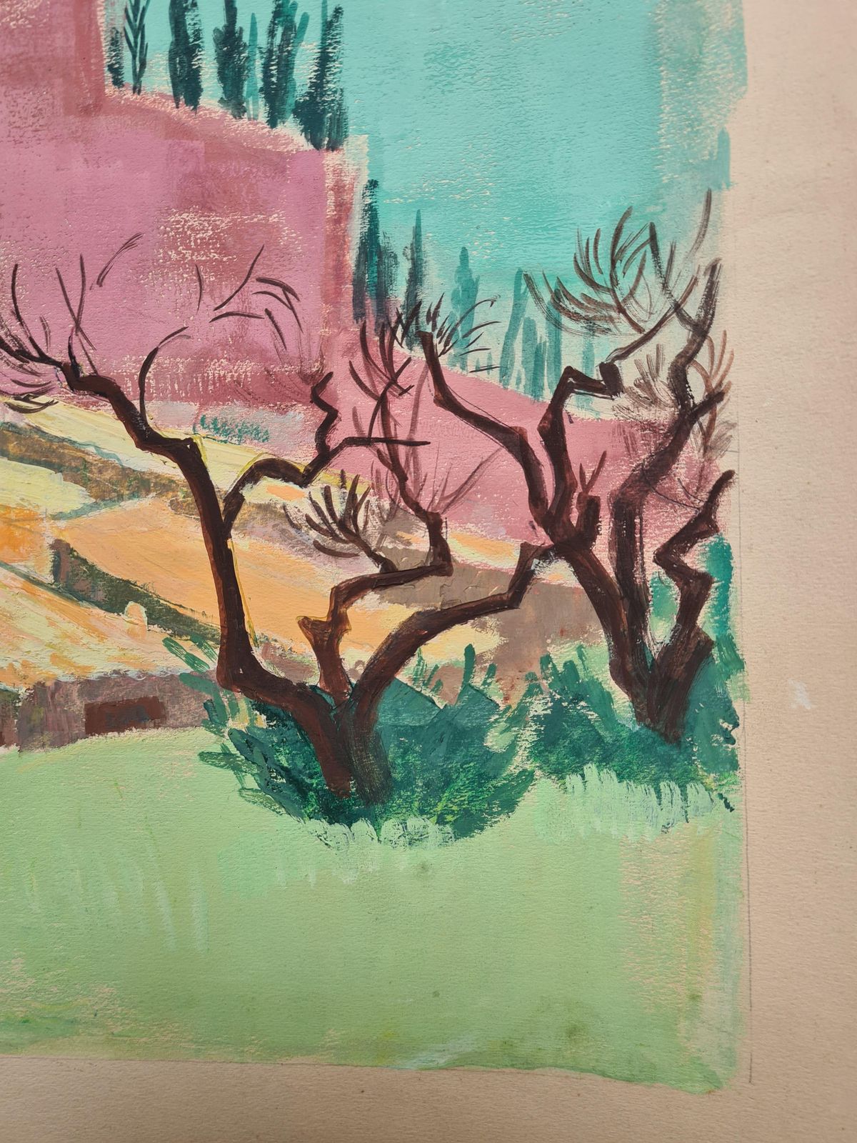 Fauvist Colour Field Landscape, Les Baux De Provence By G Ricard photo vinterior