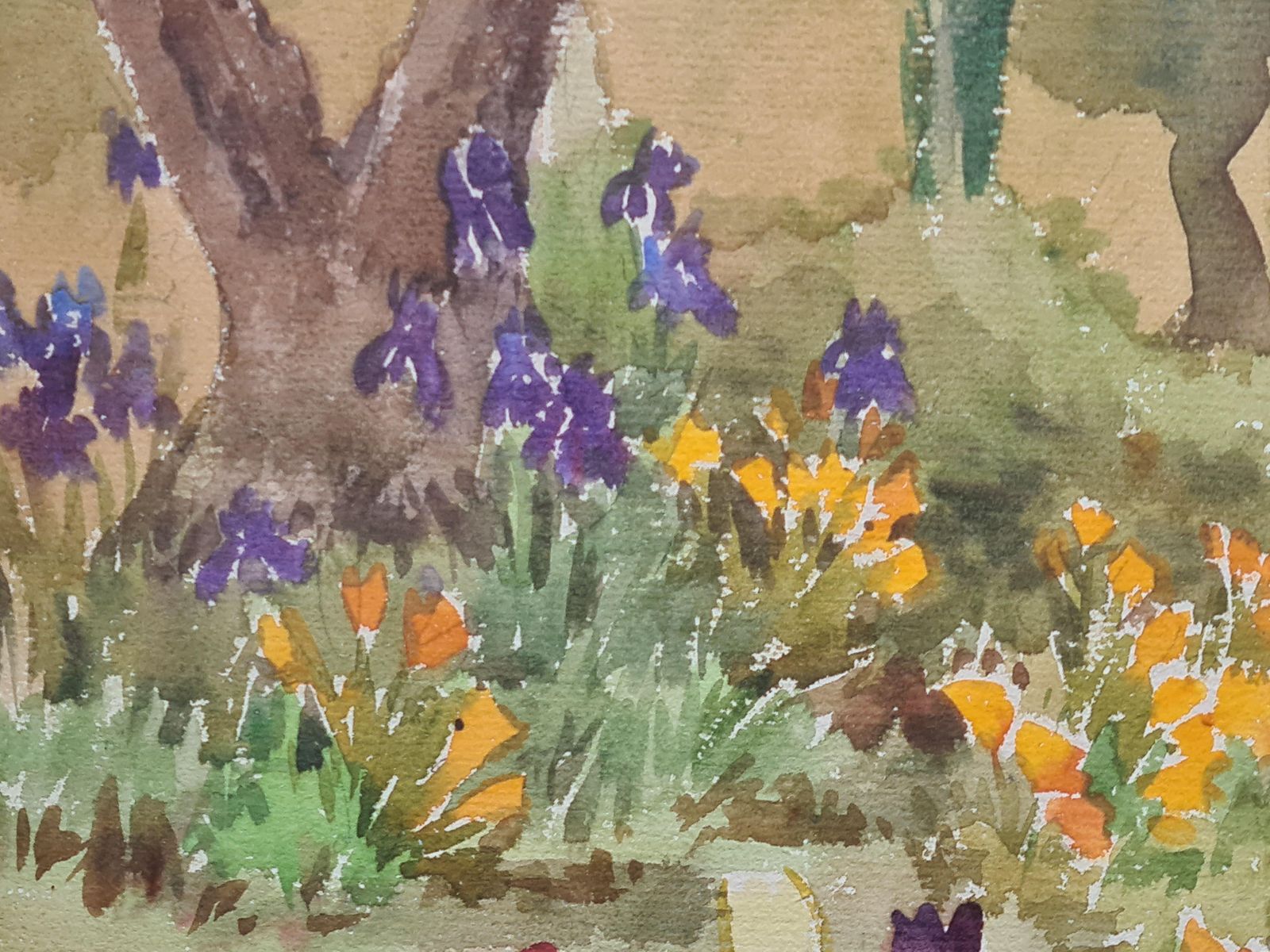 Impressionist Mediterranean Garden In Summer. Gouache & Watercolour On Paper By Songa photo 732.0