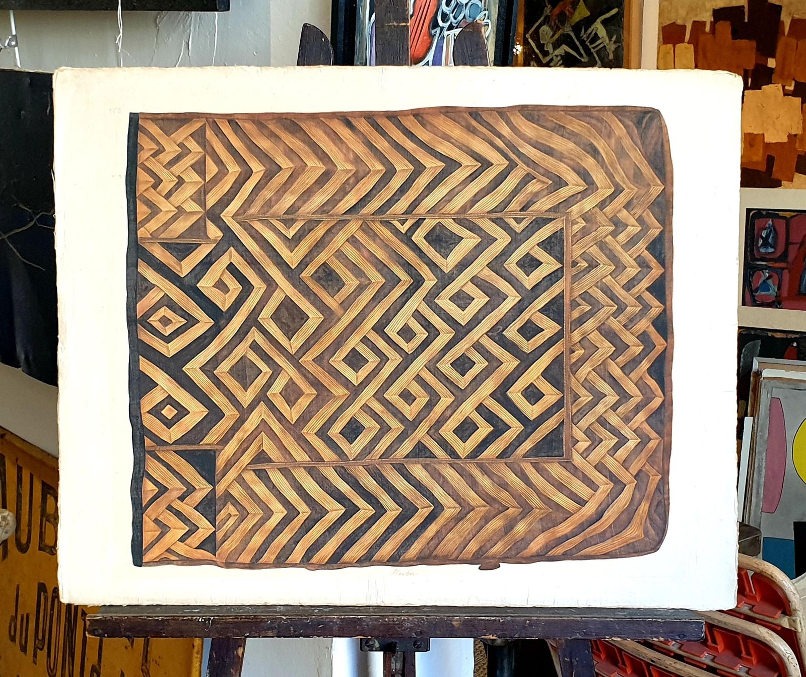 photo buy La Roche Laffitte, Painting Of An Antique Caucasian 'Kuba' Tribal Item, Watercolour On Silk