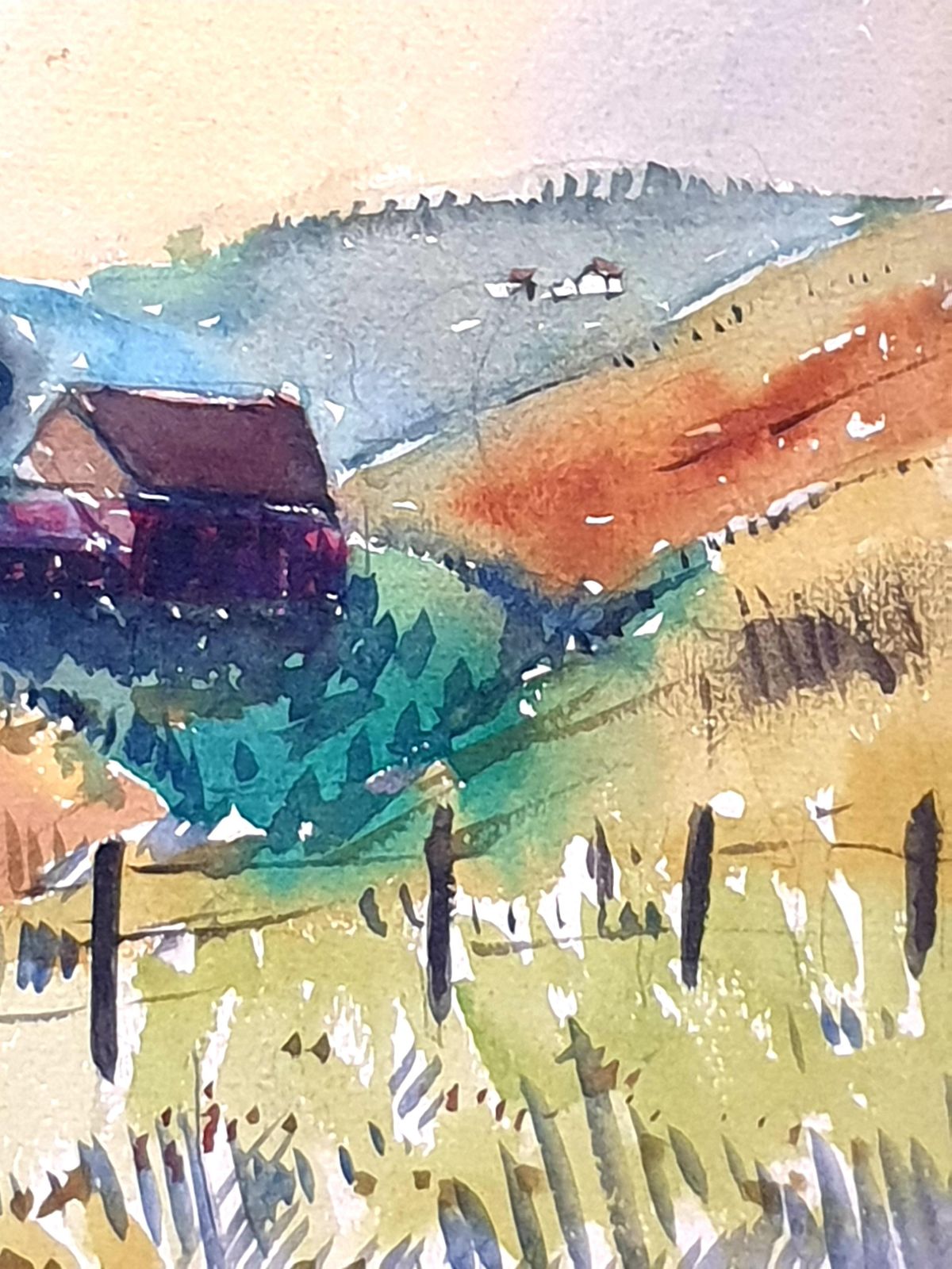 Mid Century Watercolours Double Sided On Paper, Village Landscape Or Canal View From 1951 By André Pierard photo vintage