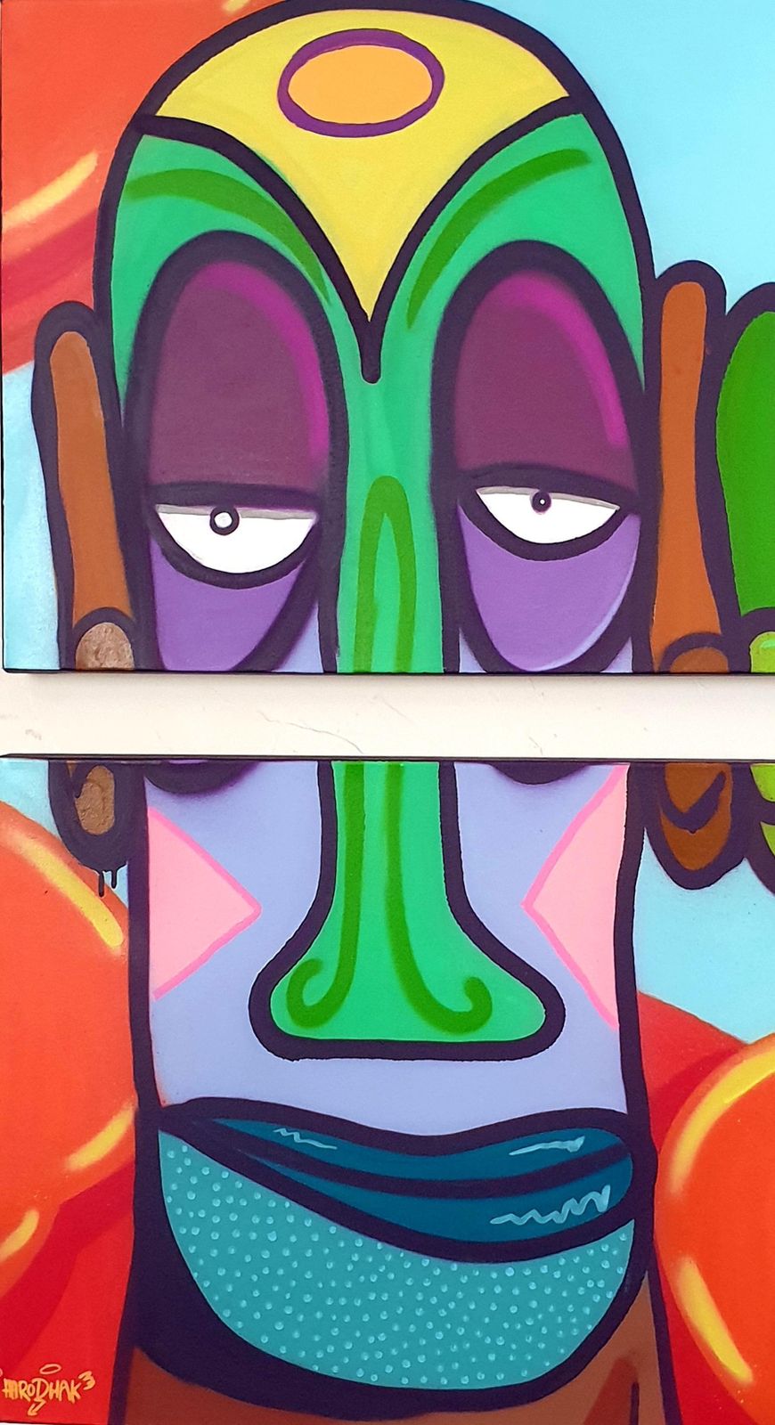 Street Art Contemporary Diptych Aerosol On Canvas. "The Three Pastoral Singers" From 2024 By Harold Maka photo Art