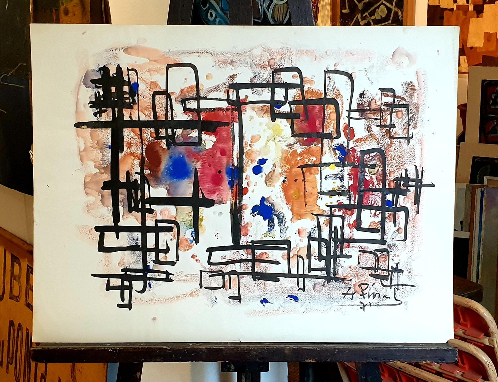 photo vinterior Abstract Expressionist Belgian Gouache On Paper, 1970s By André Pierard