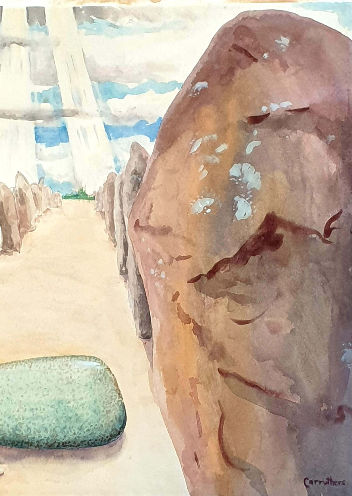 Derek Carruthers Late 20th Century Surrealist Gouache On Paper. 'Stones'.1985 photo Art