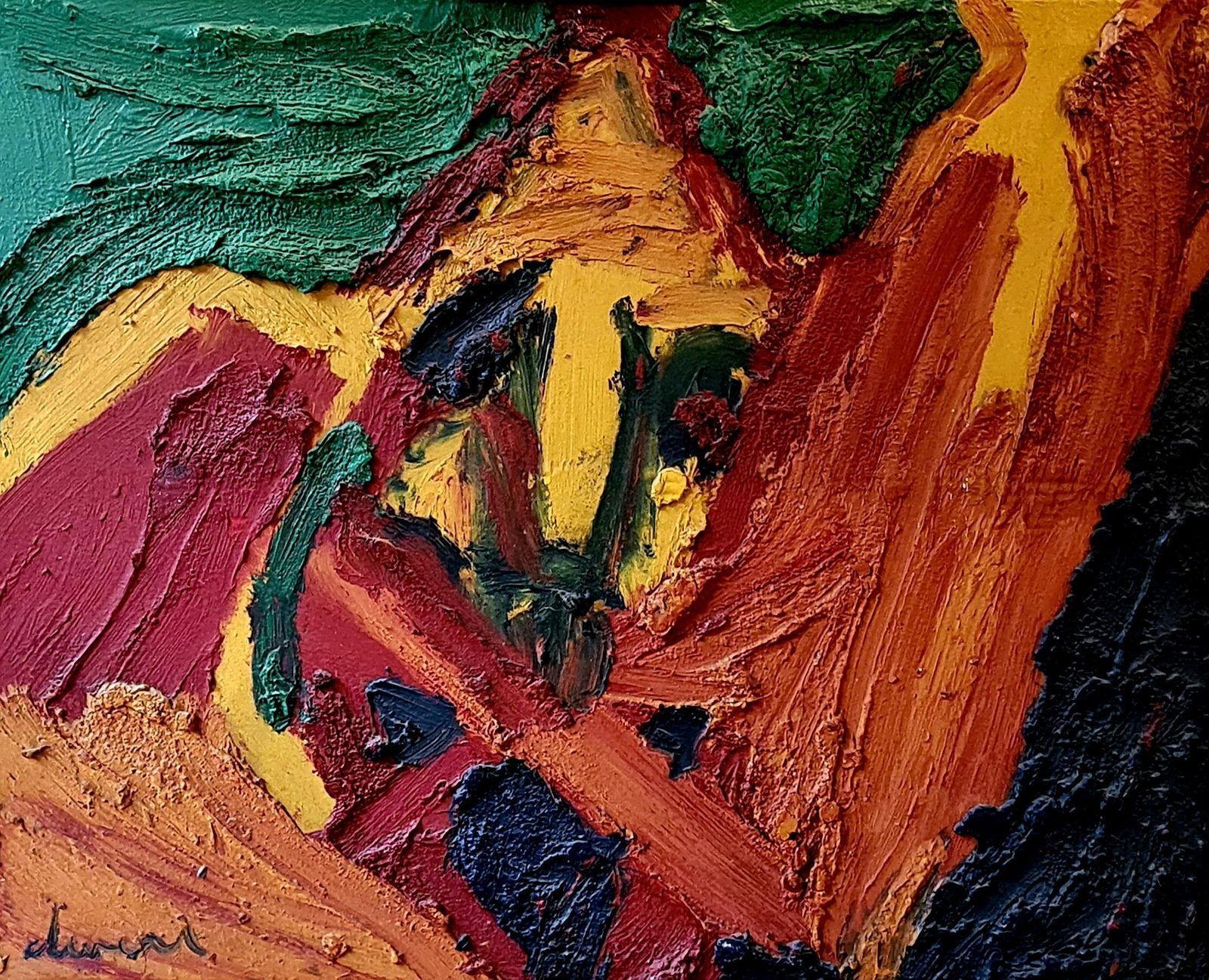 Abstract Expressionist, Large Oil On Canvas, Le Pèlerin From 1990 By Bernard Duvert