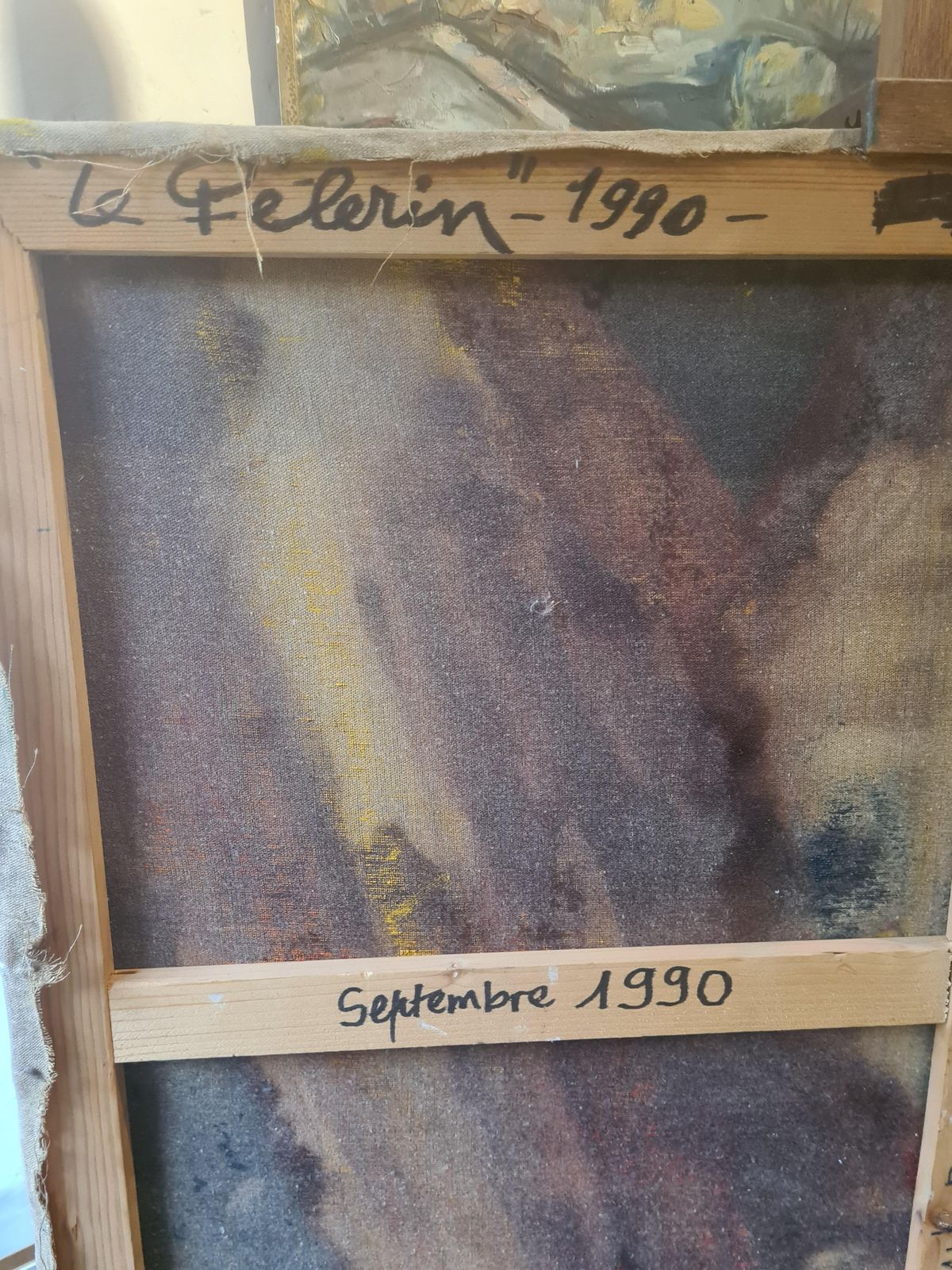 4132.0 Abstract Expressionist, Large Oil On Canvas, Le Pèlerin From 1990 By Bernard Duvert photo