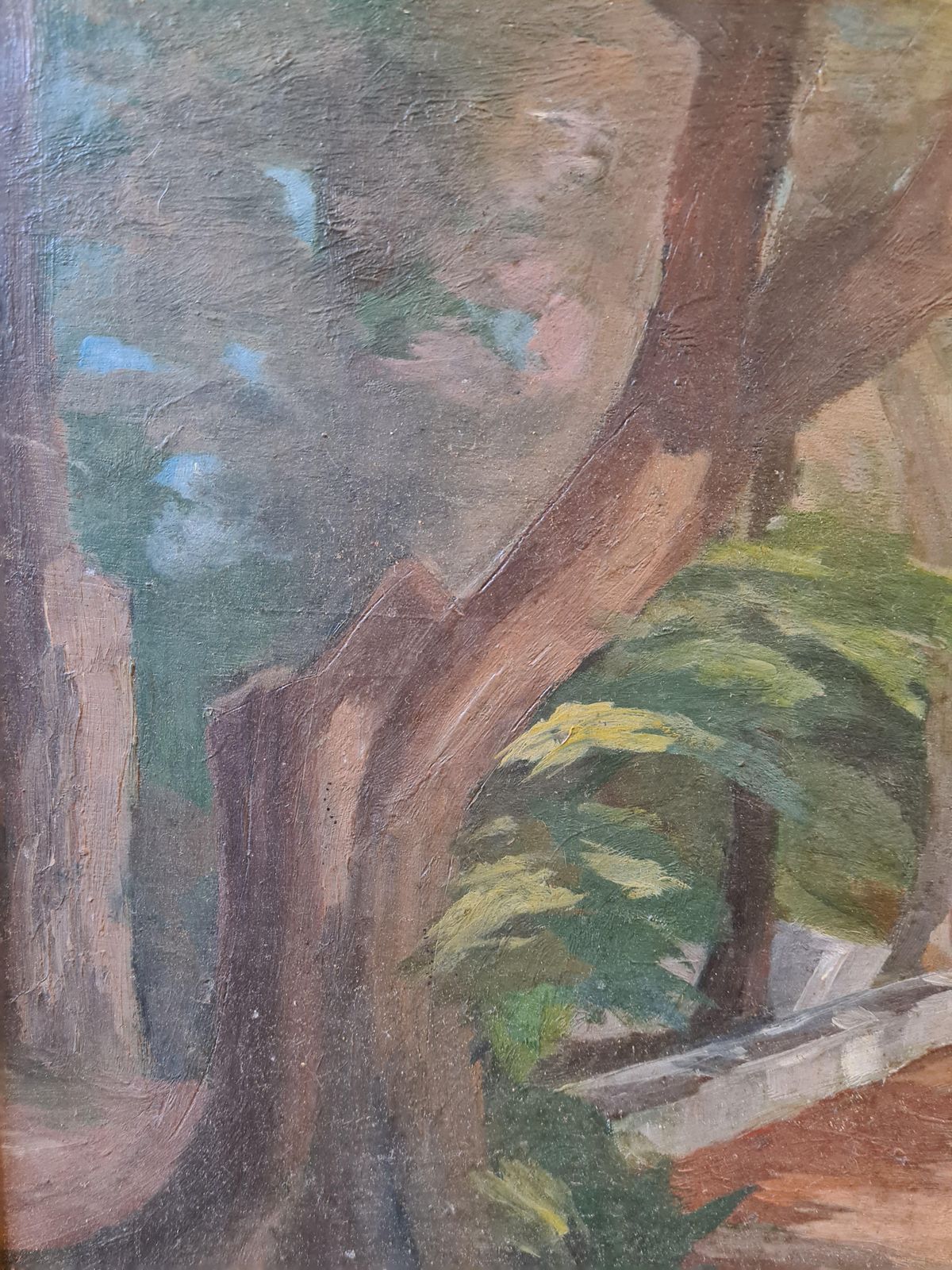 French Impressionist Oil On Board, Wooded Landscape, The Terrace Of The Chateau (1920s) photo for sale