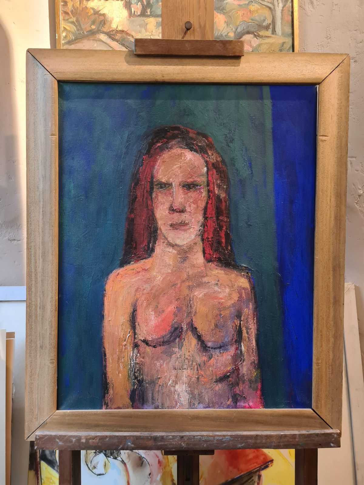 Douglas Thomson, Expressionist Female Nude Portrait, 'The Green Curtain', Oil On Canvas. (1980s) photo furniture