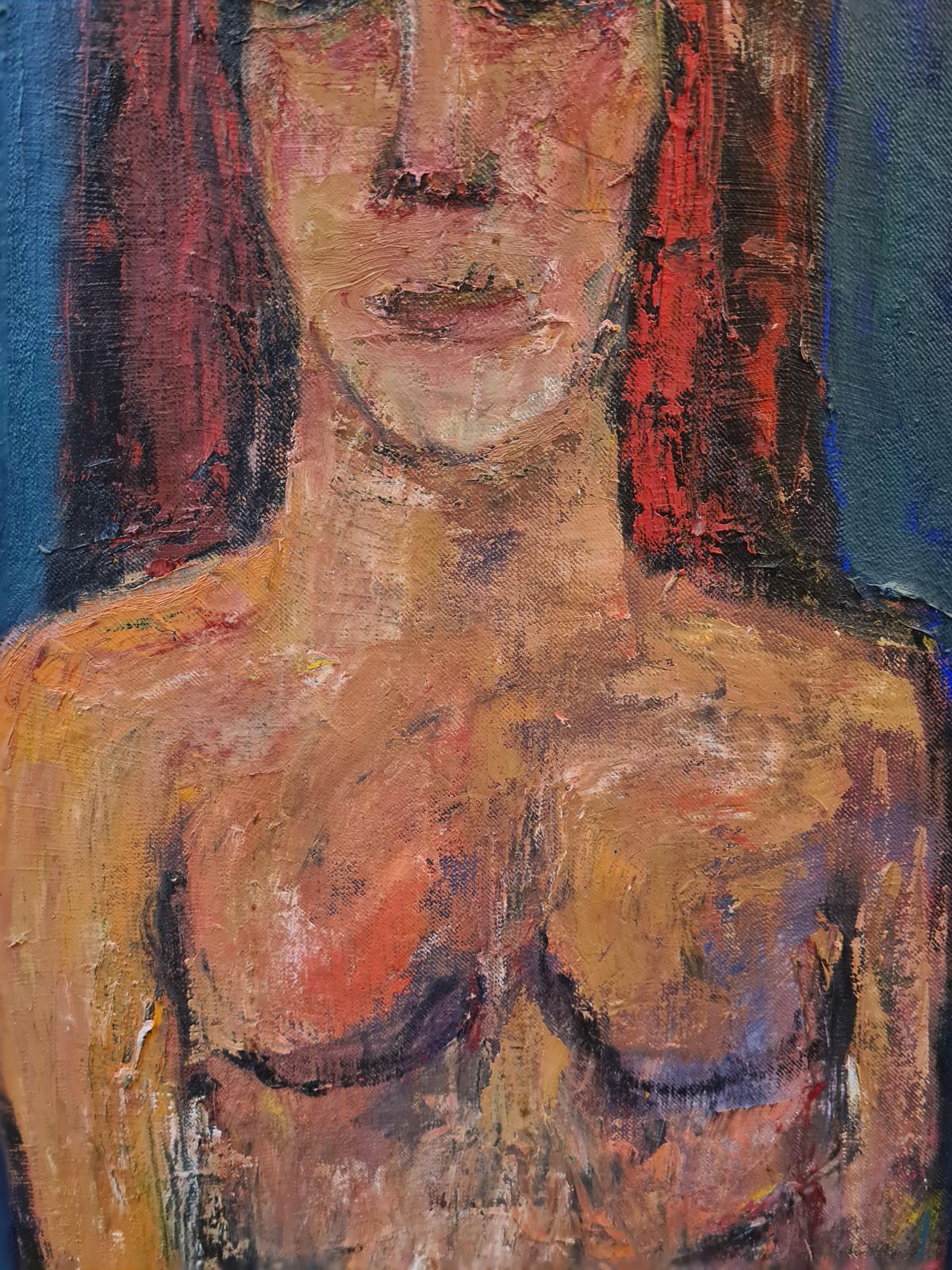 Douglas Thomson, Expressionist Female Nude Portrait, 'The Green Curtain', Oil On Canvas. (1980s) photo 1895.0