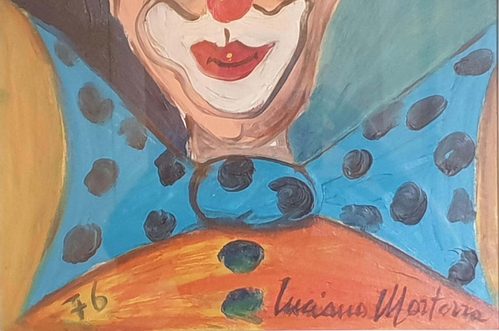 Luciano Morterracoco The Clown In Top Hat And Bow Tie. Milan School, Italian Oil On Canvas.1976 photo 517.0