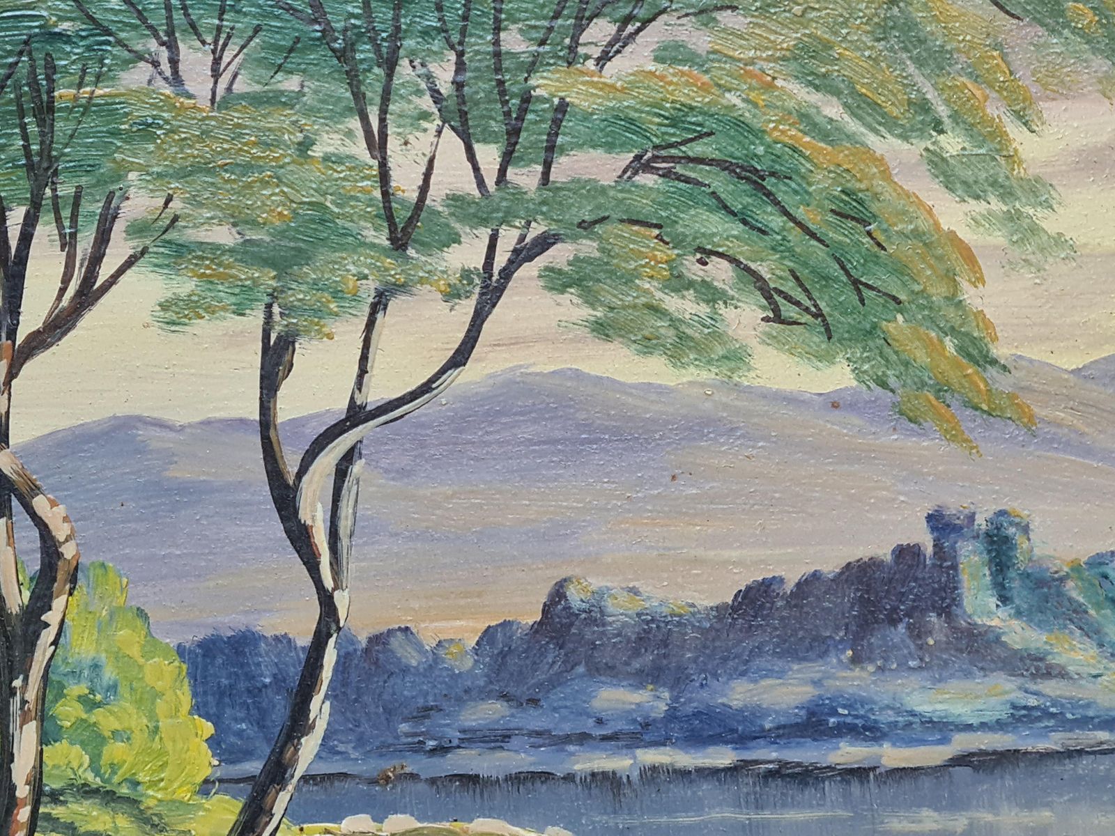 Boggio, Barbizon School Lakeside Landscape With Castle. Oil On Board. photo 207.0