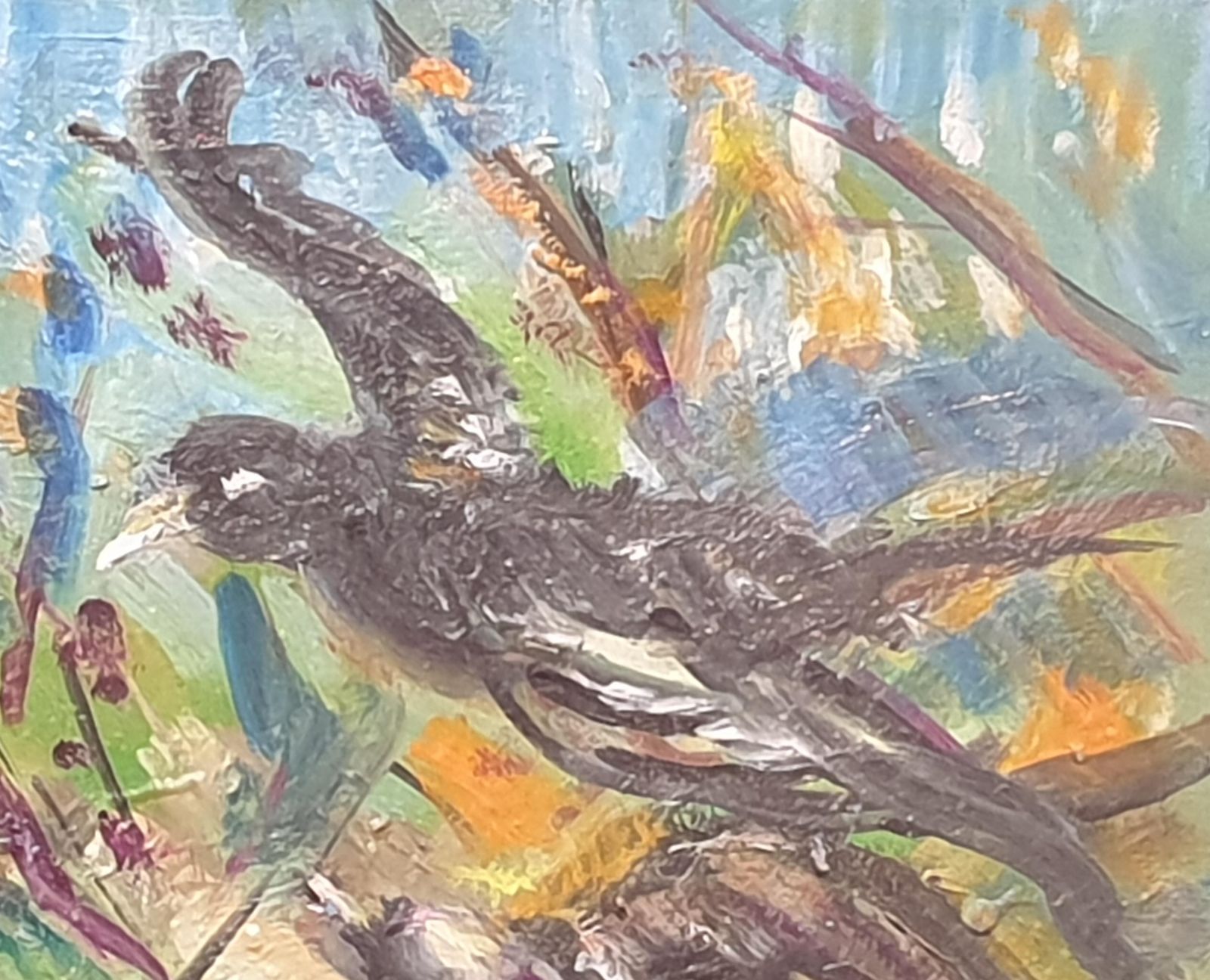 Hyppolite Roger French Mid Century Oil On Canvas, Birds In Flight photo vintage