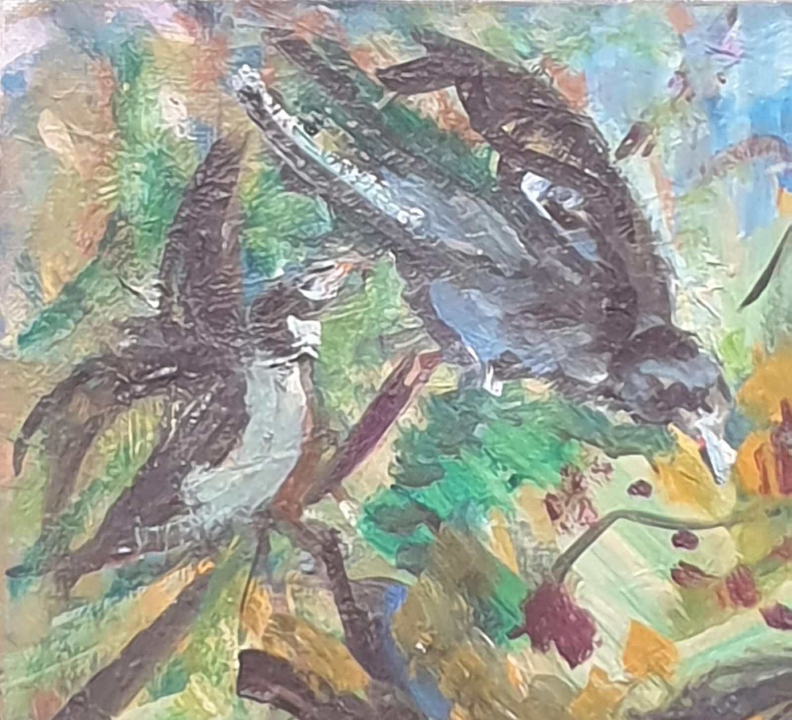 photo furniture Hyppolite Roger French Mid Century Oil On Canvas, Birds In Flight