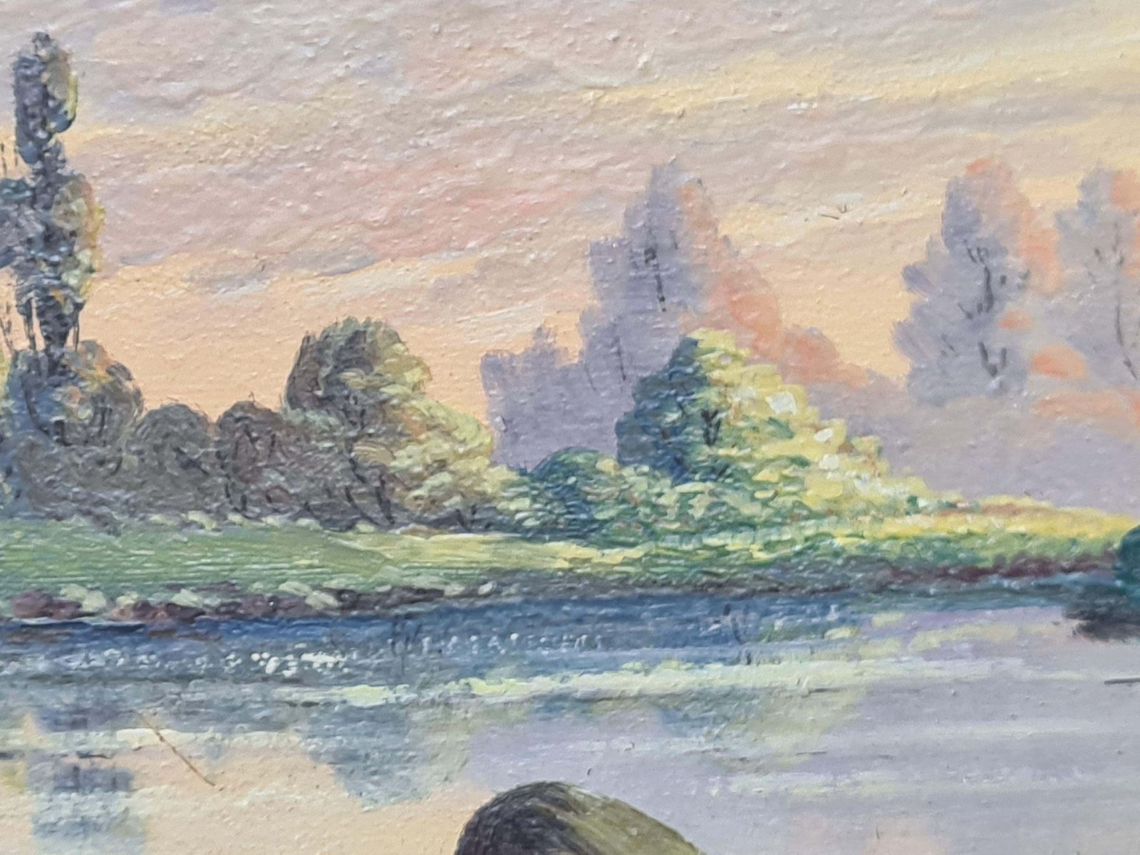 Boggio, Barbizon Lakeside Landscape With Poplar Trees. Oil On Board. photo for sale