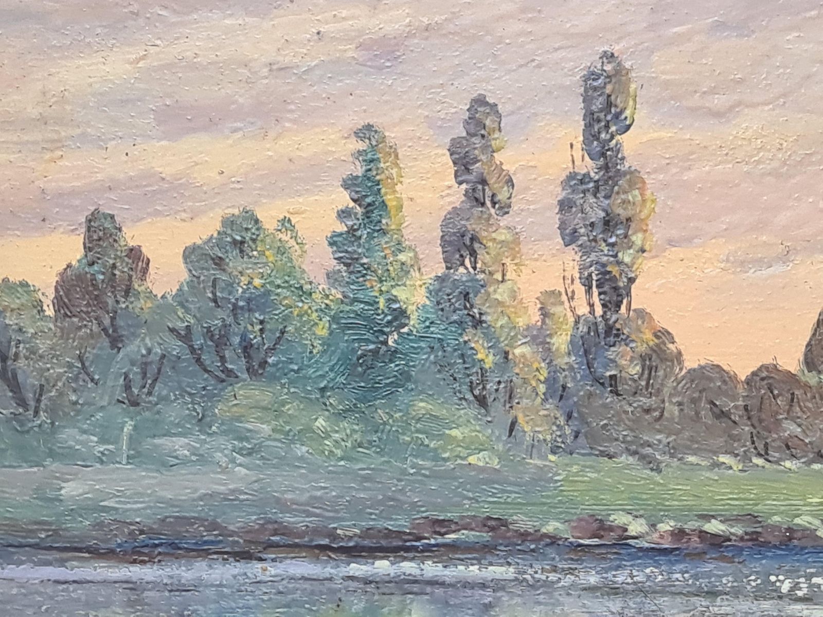 Boggio, Barbizon Lakeside Landscape With Poplar Trees. Oil On Board. photo 189.0